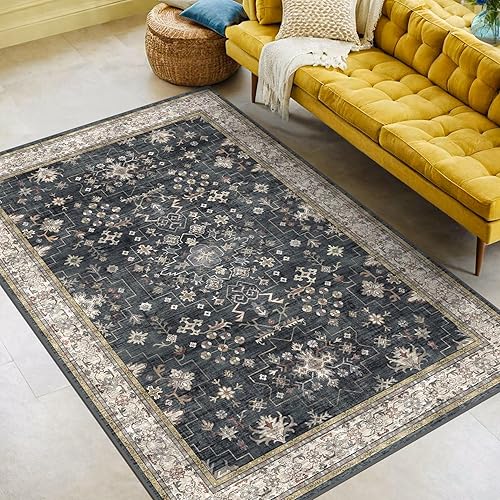 Miniatura 177 de Alfombra de Pasillo de Baño Lavable Oushak 2x5 - Floral Pastel Bohemio Ecléctico, Alfombra Pequeña Antideslizante de Pelo Bajo Resistente a Manchas