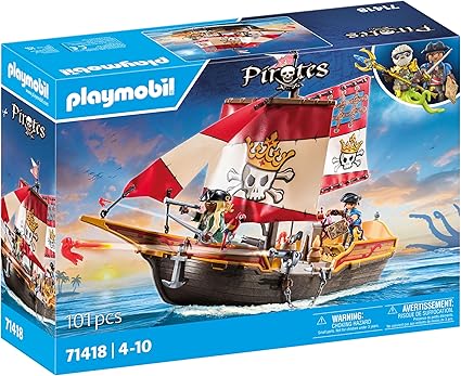 PLAYMOBIL Pirates 71418 Nave Pirata, emozionanti Avventure piratesche, playset con Molti Accessori Come Un telescopio, Una Bussola e cannoni, Giocattolo per Bambini dai 4 Anni in su