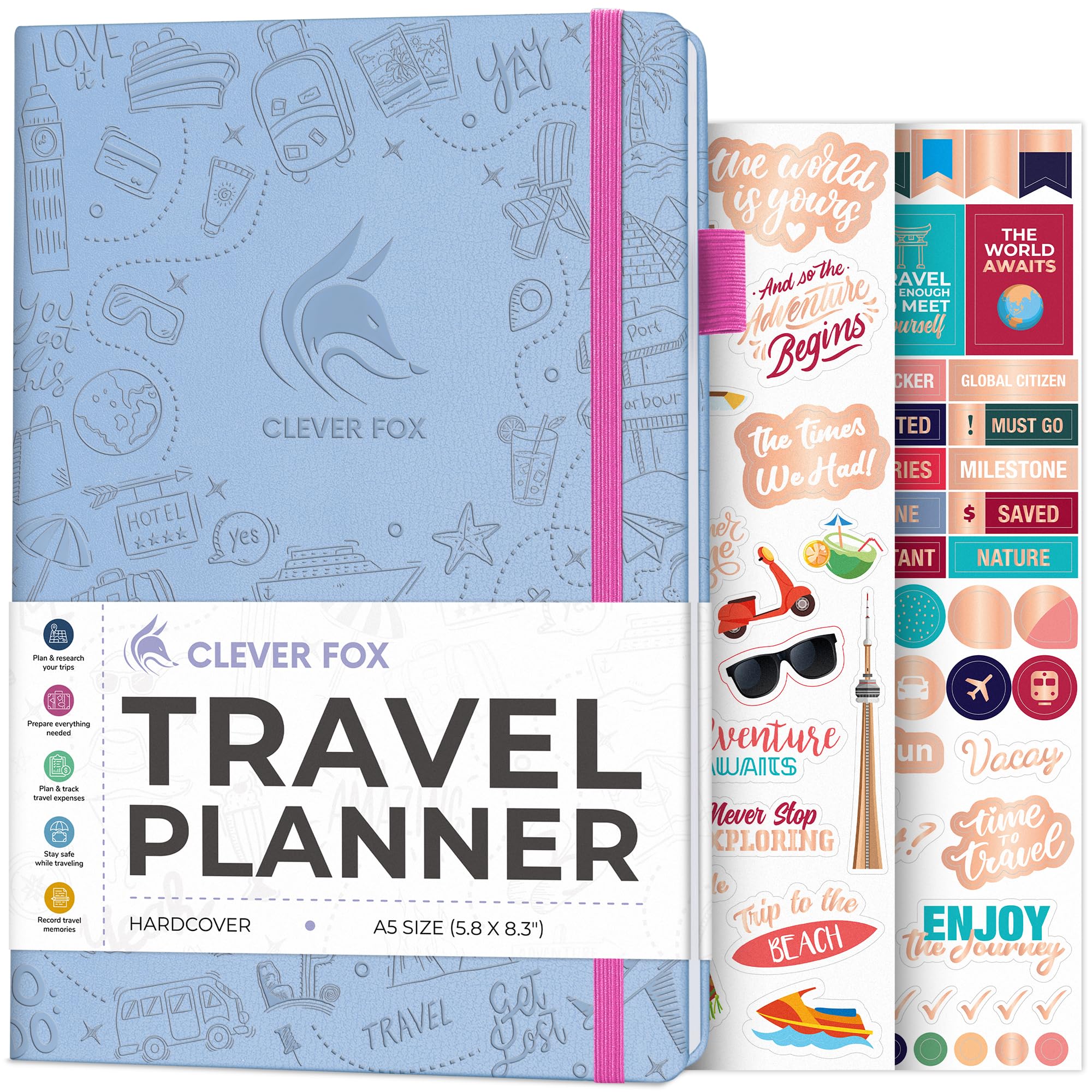 Clever Fox Travel Journal – Vacation & Trip Organizer with Budget Plan, Packing List, Travelling Expense Tracker, A5 (Periwinkle)