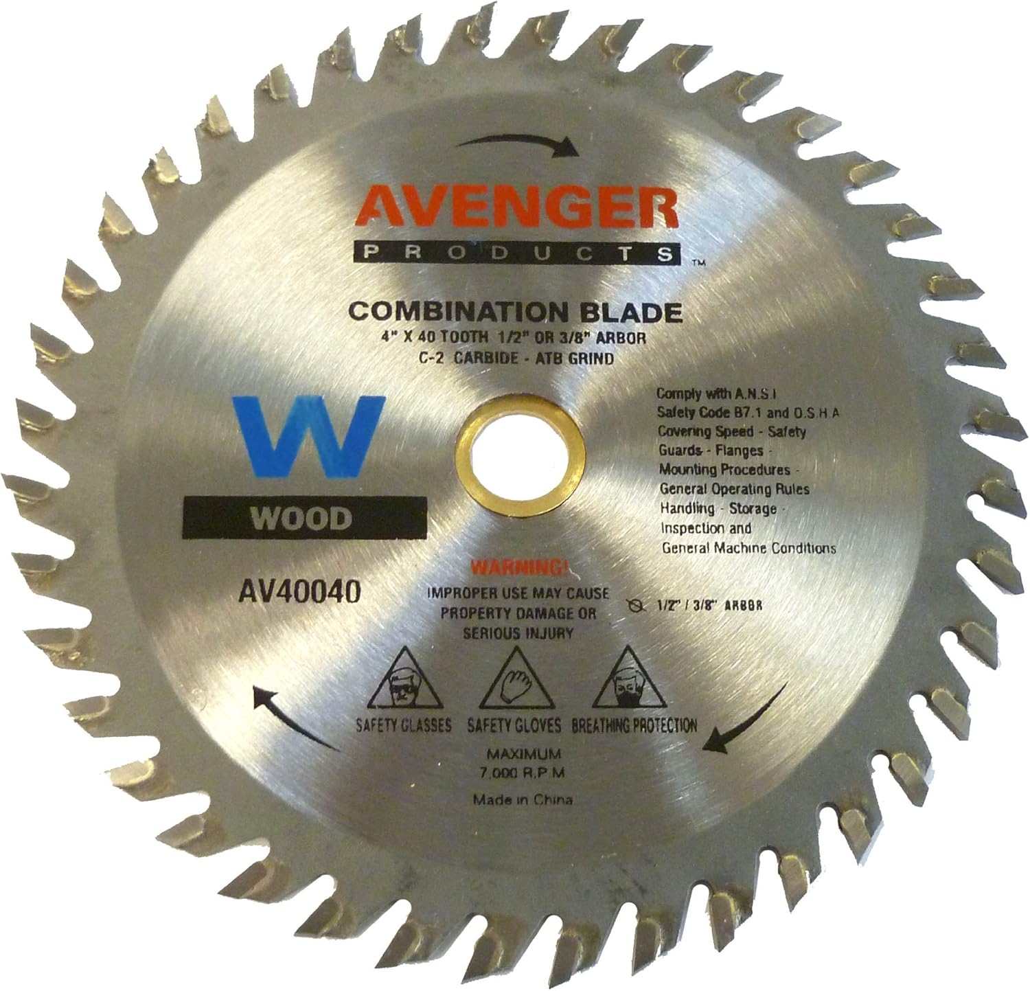 Avenger AV400405 Combination cut saw Blade,4inch by 40 tooth, 1/2