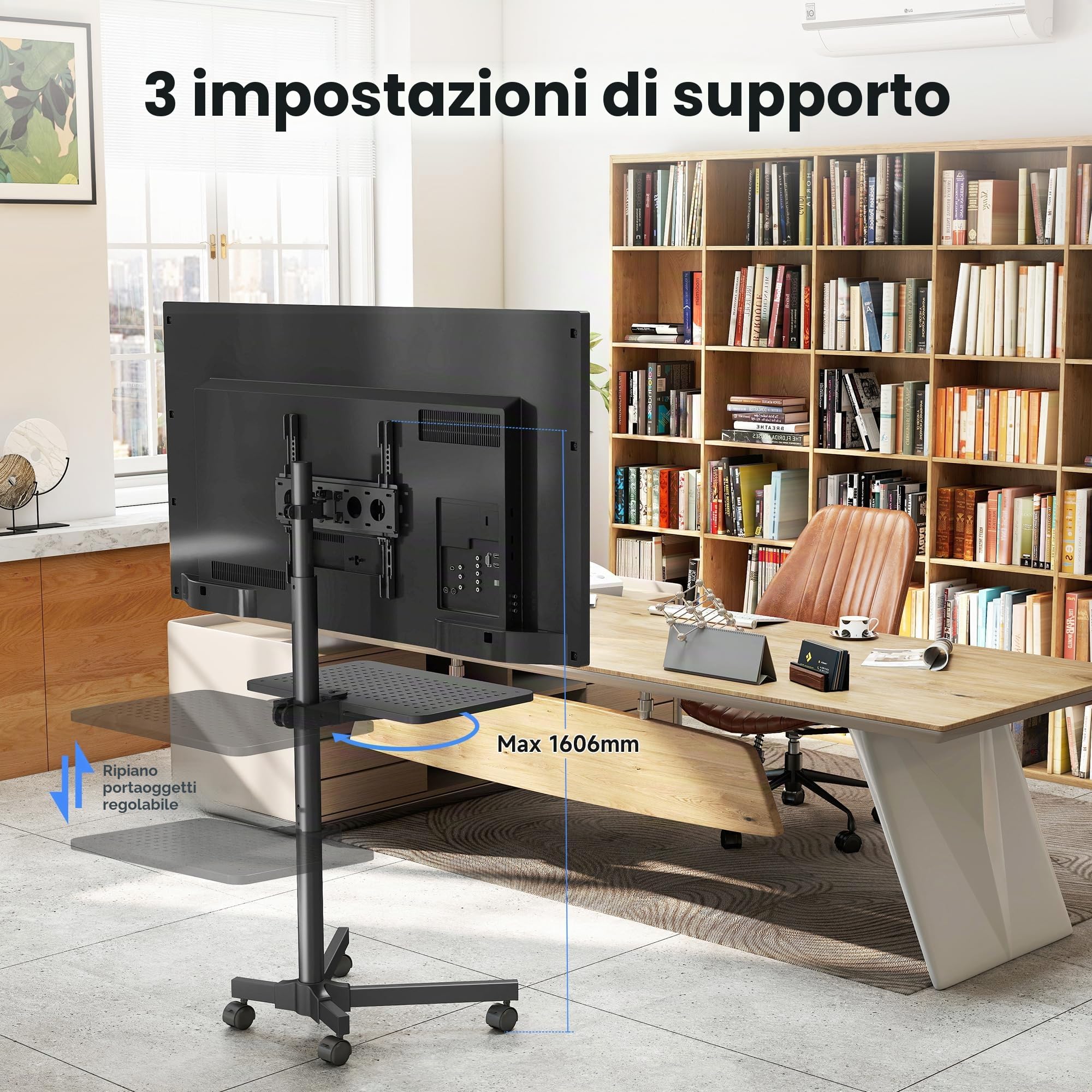 XINLEI Supporto TV mobile su ruote, carrello TV portatile con ripiano per TV a schermo piatto curvo da 21-60" fino a 35 kg, supporto TV alto regolabile in altezza su rotelle, VESA Max 400x400 mm ML55A