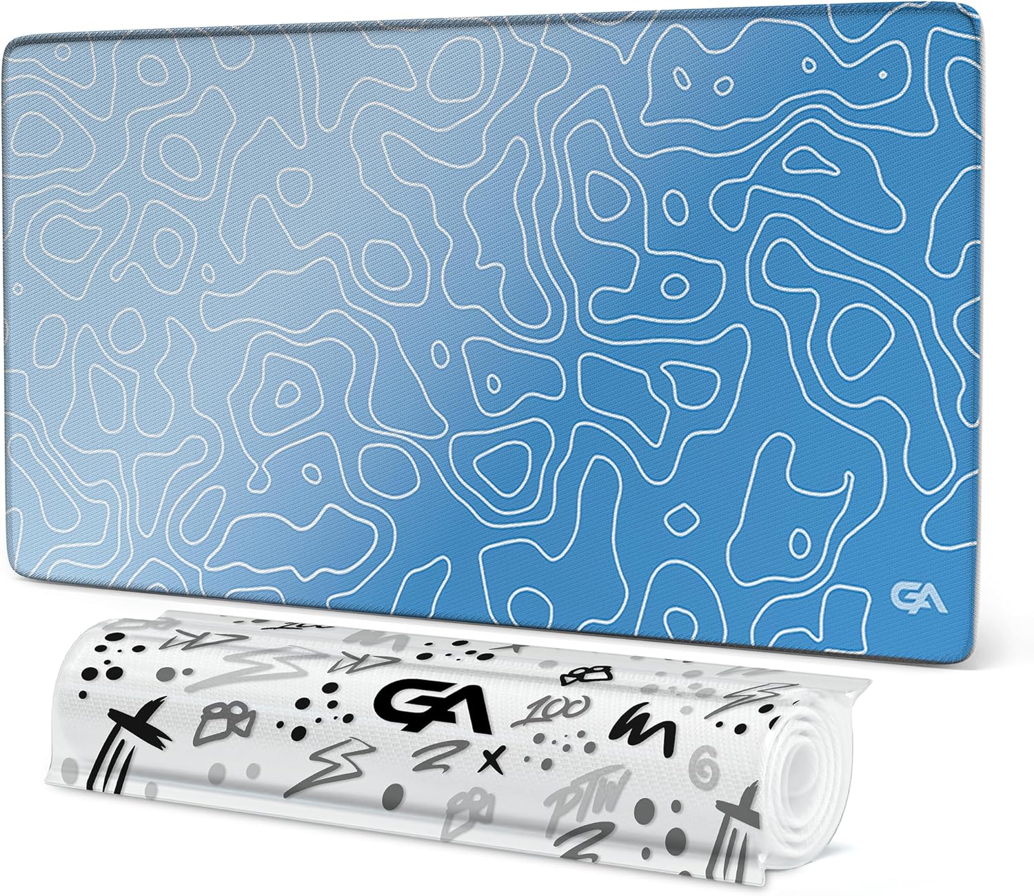 GutzyAiden Topo Extended Extra Large Mouse Pad | Gaming Setup | Hybrid Polyester Fabric Top | Non-Slip Natural Rubber Base | 5mm Thick | ICY Cyan Topo | 3XL - 48" x 24" |