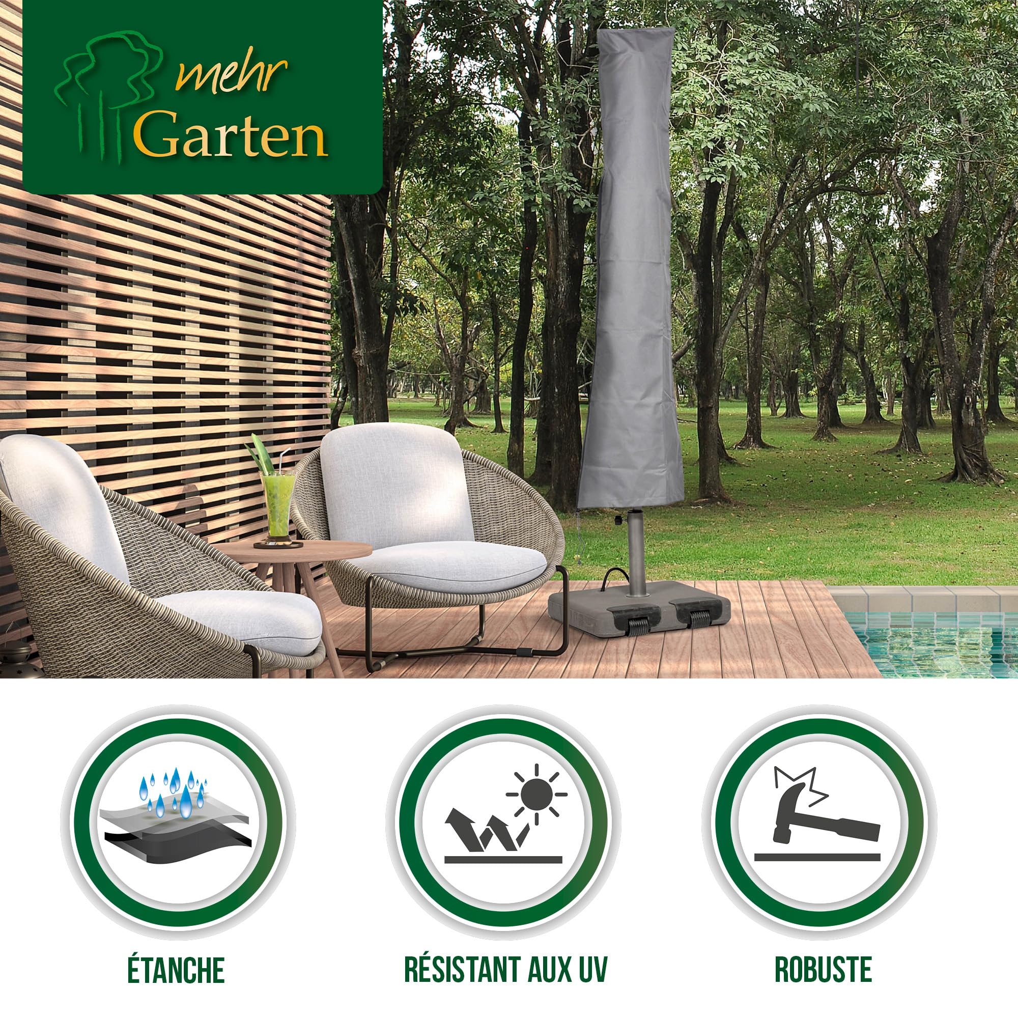 Housse de Protection pour Parasols 240x35/60 cm Polyester Oxford 600D Gris