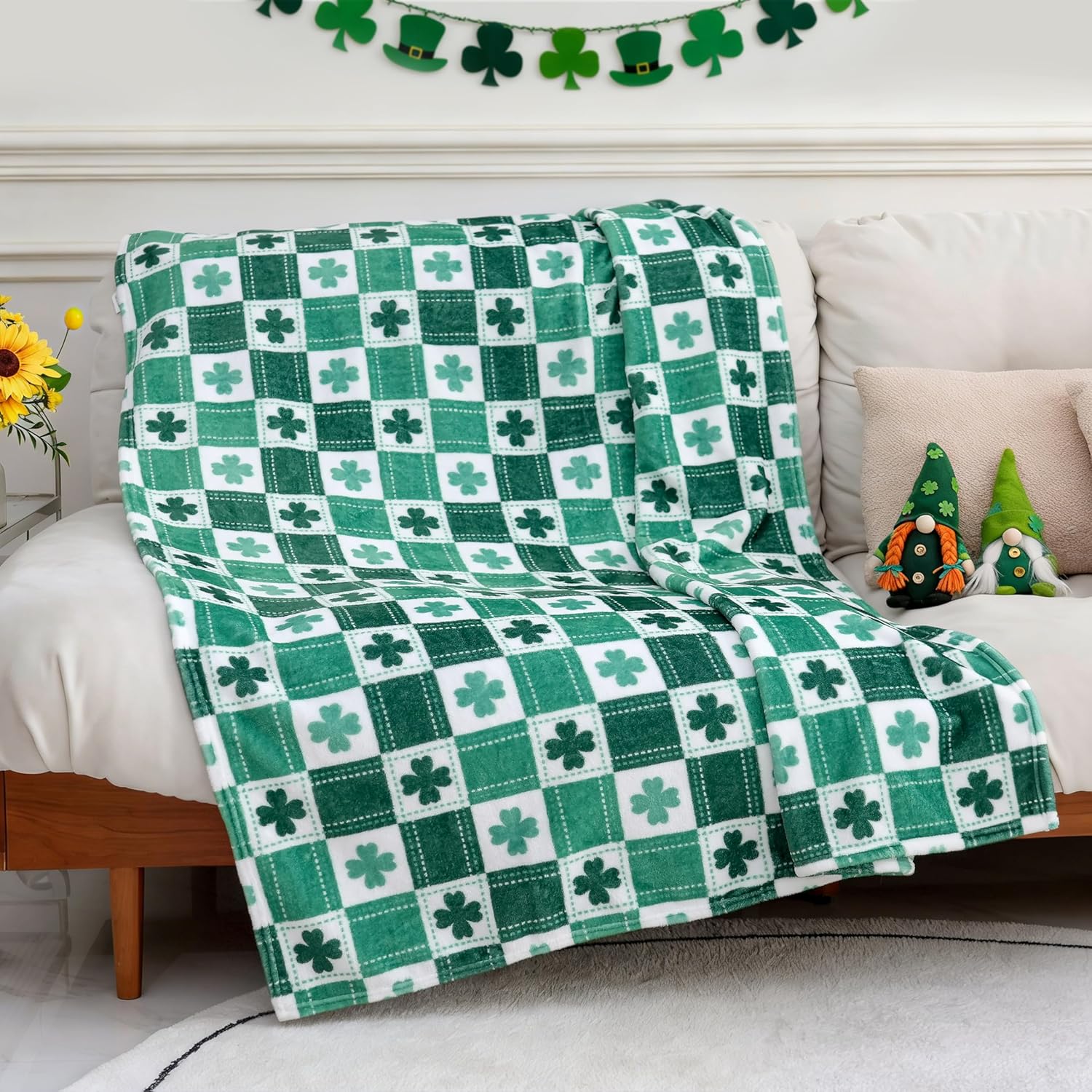 St. Patrick's Day Blanket, Green Shamrock Throw Soft Fuzzy Plush Cozy Fleece Blanket for Couch Sofa Bed, Irish Themed Home Decor Gift, 50 x 60 Inches - Image 7