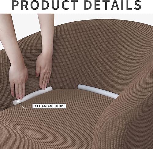 Miniatura 3 de Easy-Going Funda elástica para sillón de club de 1 pieza, funda para sofá de bañera de barril, protector de muebles, funda de sofá jacquard, marrón