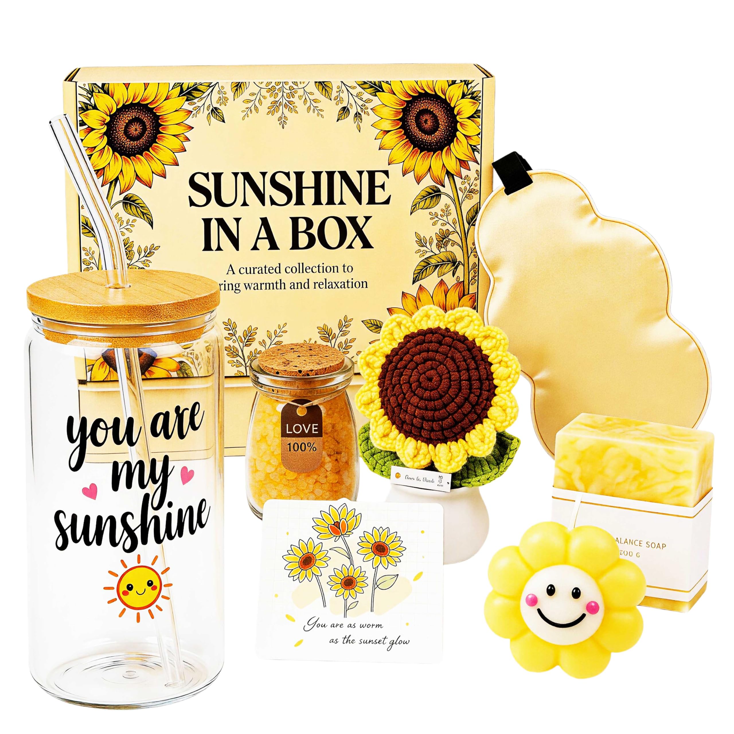 Aqzzk Thank You Gifts for Women, Sunflower Pamper Set, Get Well Soon Cheer up Travel Relaxation Gifts, You are My Sunshine Glass Cup, for Mum Wife Best Friend Girlfriend Colleagues Teacher