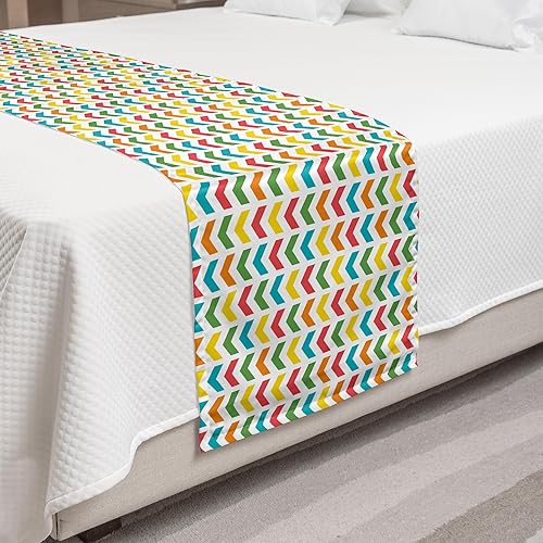 Ambesonne Arrow Bed Runner, Illustration of Colorful Repetitive Arrows Pointing Downwards on a Plain Background, Decorative Accent Bedding Scarf for