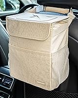Vista 3 de Car Trash Can - Cute Multifunctional Interior Car Accessory for Women, Organizer and Storage with Adjustable Straps, 2 Gallons (Leopard Print Beige)