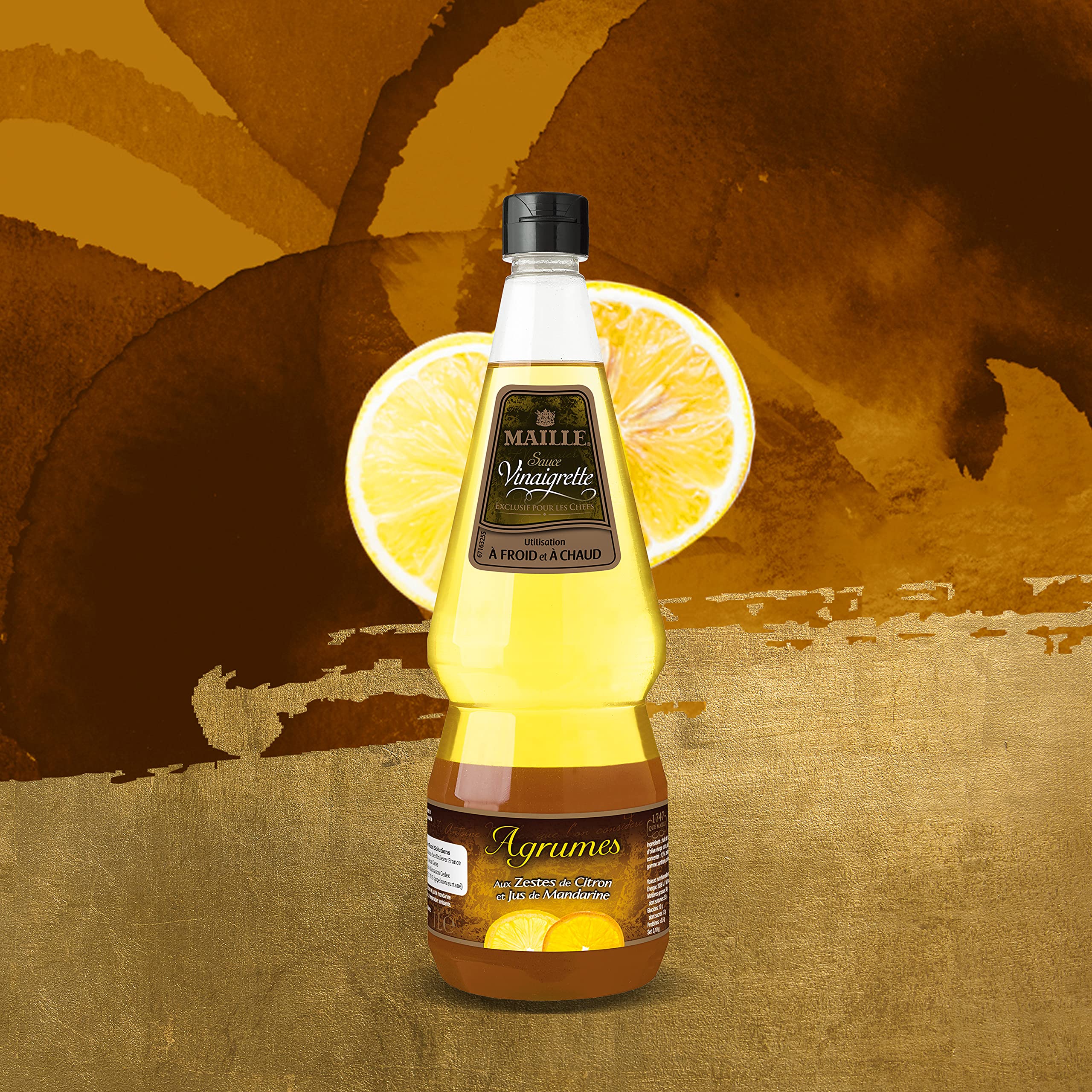 Maille Sauce Vinaigrette Agrumes, Vinaigre de Vin Blanc, Jus de Citron, Mandarine et Zeste de Citron 1L - Lot de 2