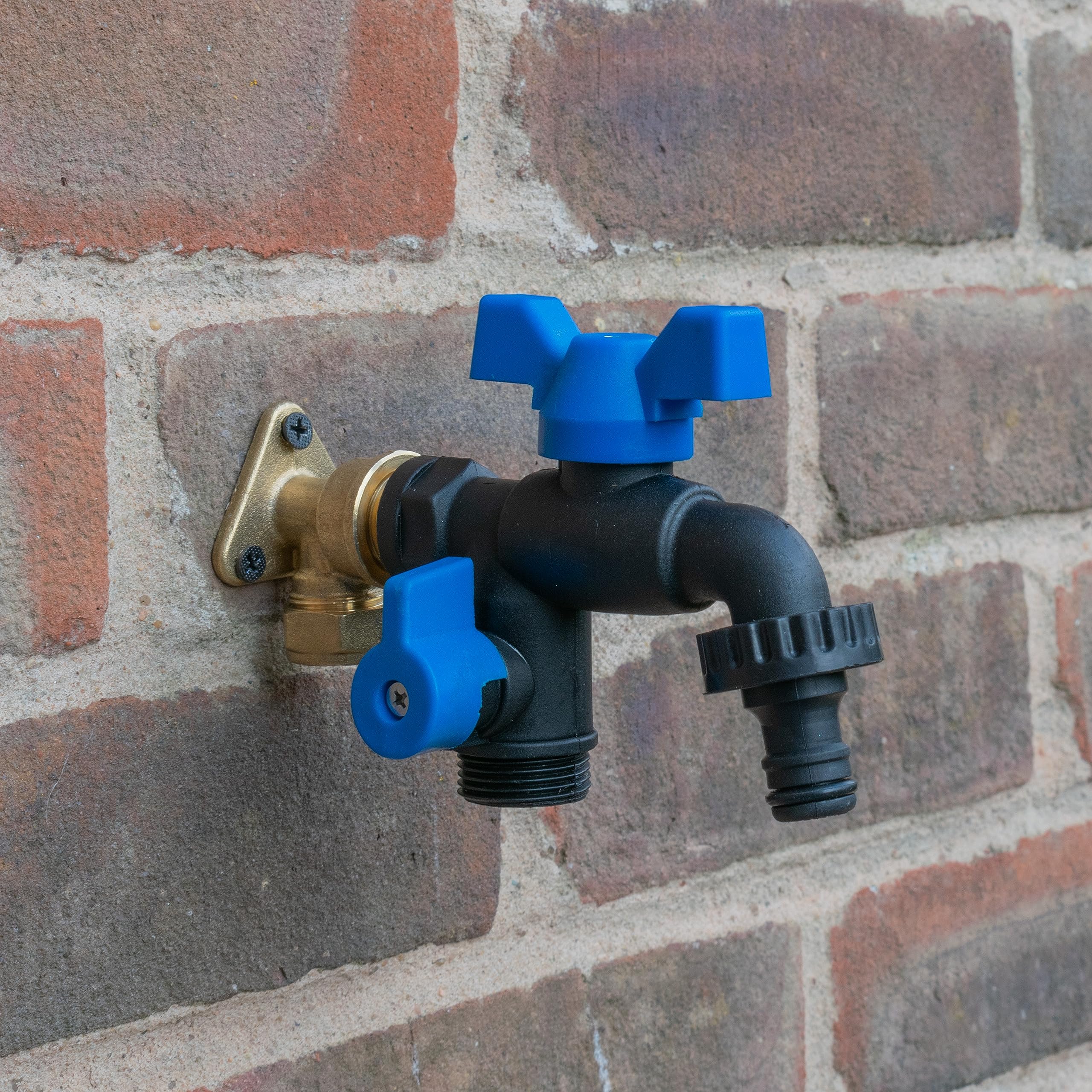 Cost Wise Men's Matte Blue Double Outlet Ultra Tough Nylon Garden Tap,Butterfly Handle,1/2" Bsp Inlet Thread(Tap Only)