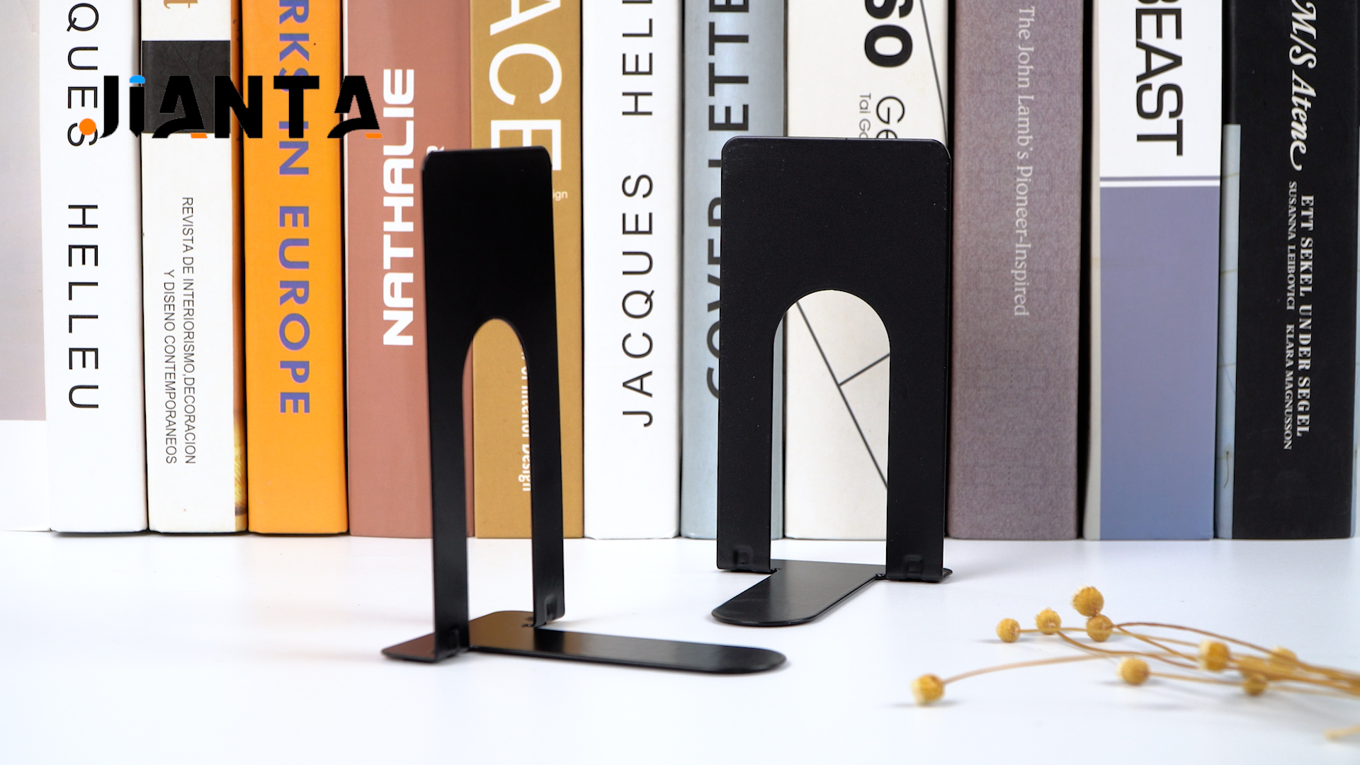 Serre-Livres Métal JIANTA - 6 Paires Noirs Pour Bibliothèque/Bureau (65x95mm)