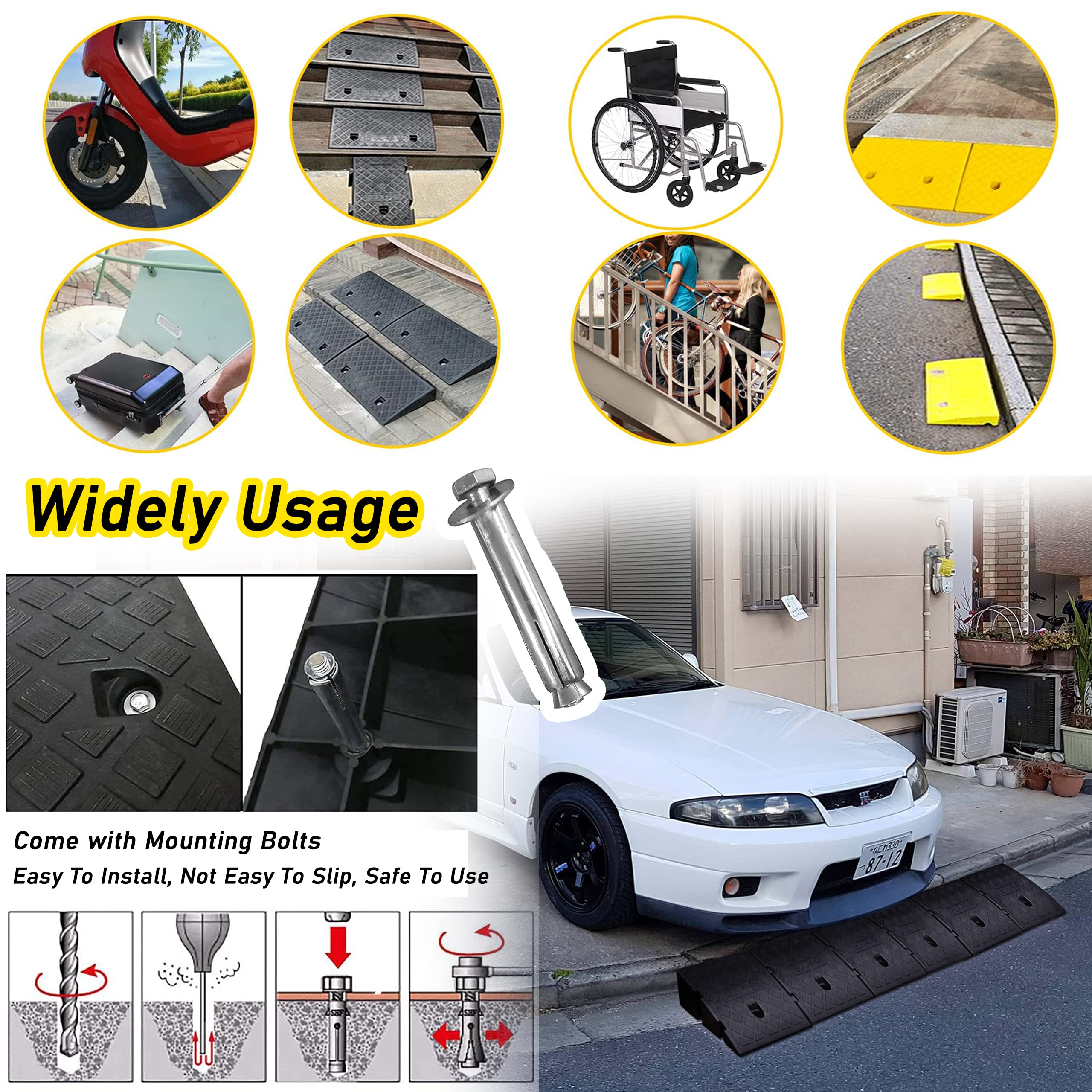 Rampas Portátiles de Bordillo de Plástico Resistente, Rampas de Umbral de Enclavamiento Para Entrada, Muelle de Carga, Acera, Coche, Scooter, Remolque Camión, Bicicleta, Cortacésped