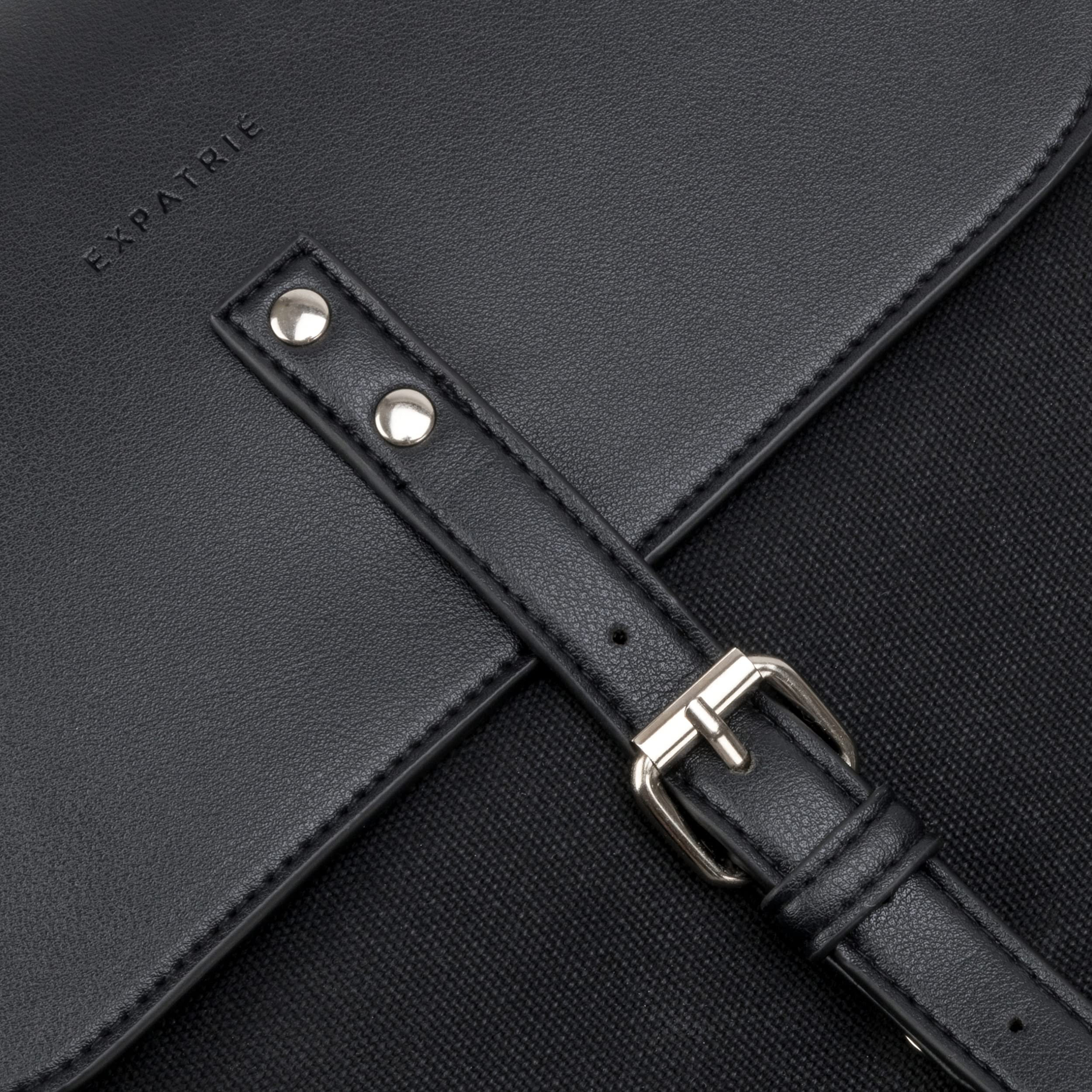 Expatrié Zaino da Donna Ella Nero - in Tela di Cotone ed Ecopelle - Zainetto Elegante ideale per Ufficio da 15l con Chiusura Magnetica e Zip