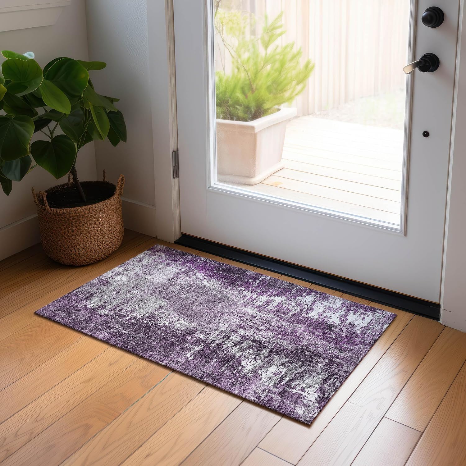 Addison Rugs Chantille ACN718 Eggplant 1'8" x 2'6" Indoor Outdoor Area Rug, Easy Clean, Machine Washable, Non Shedding, Bedroom, Entry, Living Room, Dining Room, Kitchen, Patio Rug