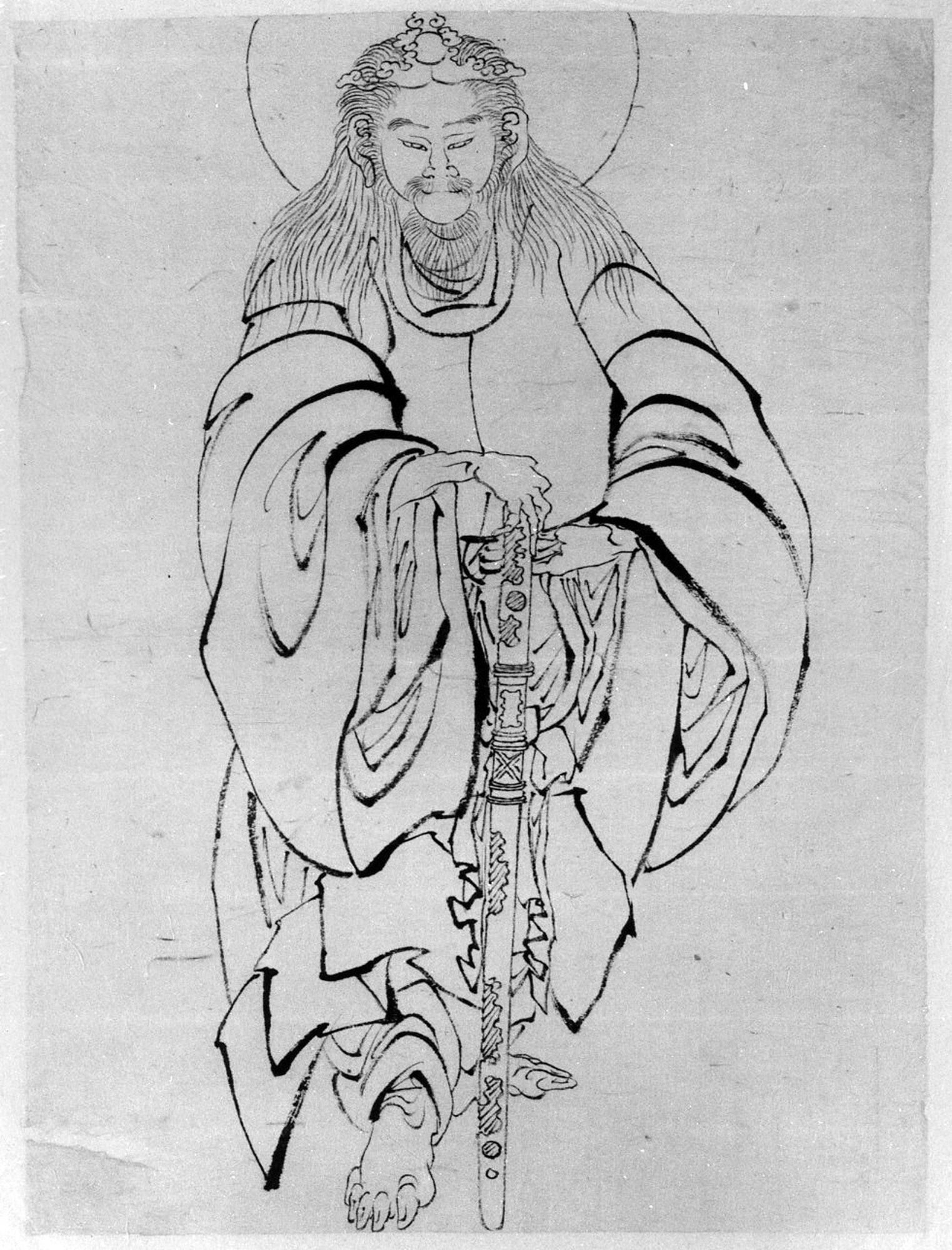Cuadro Katsushika Hokusai Sketch Warrior con marco negro mate mediano