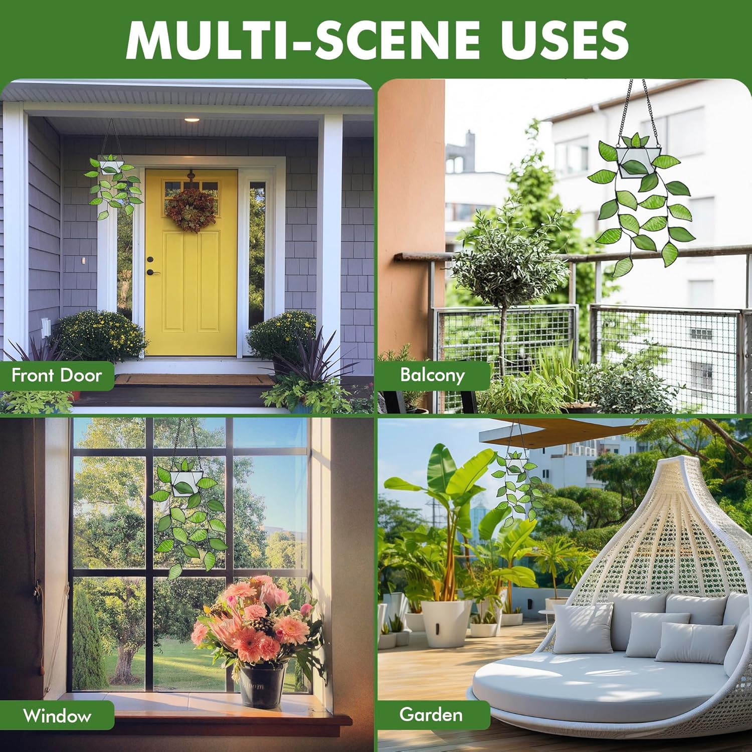 Stained Glass Leaf Hanging with Metal Chain, Green Window Decoration for Home, Gift for Mom, Father & Nature Lovers. - Image 8