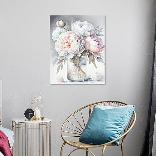 Miniatura 3 de Wynwood Studio Arte en lienzo tradicional envuelto floral y botánico, florero de peonía, arte de pared para sala de estar, dormitorio y baño, 20 x