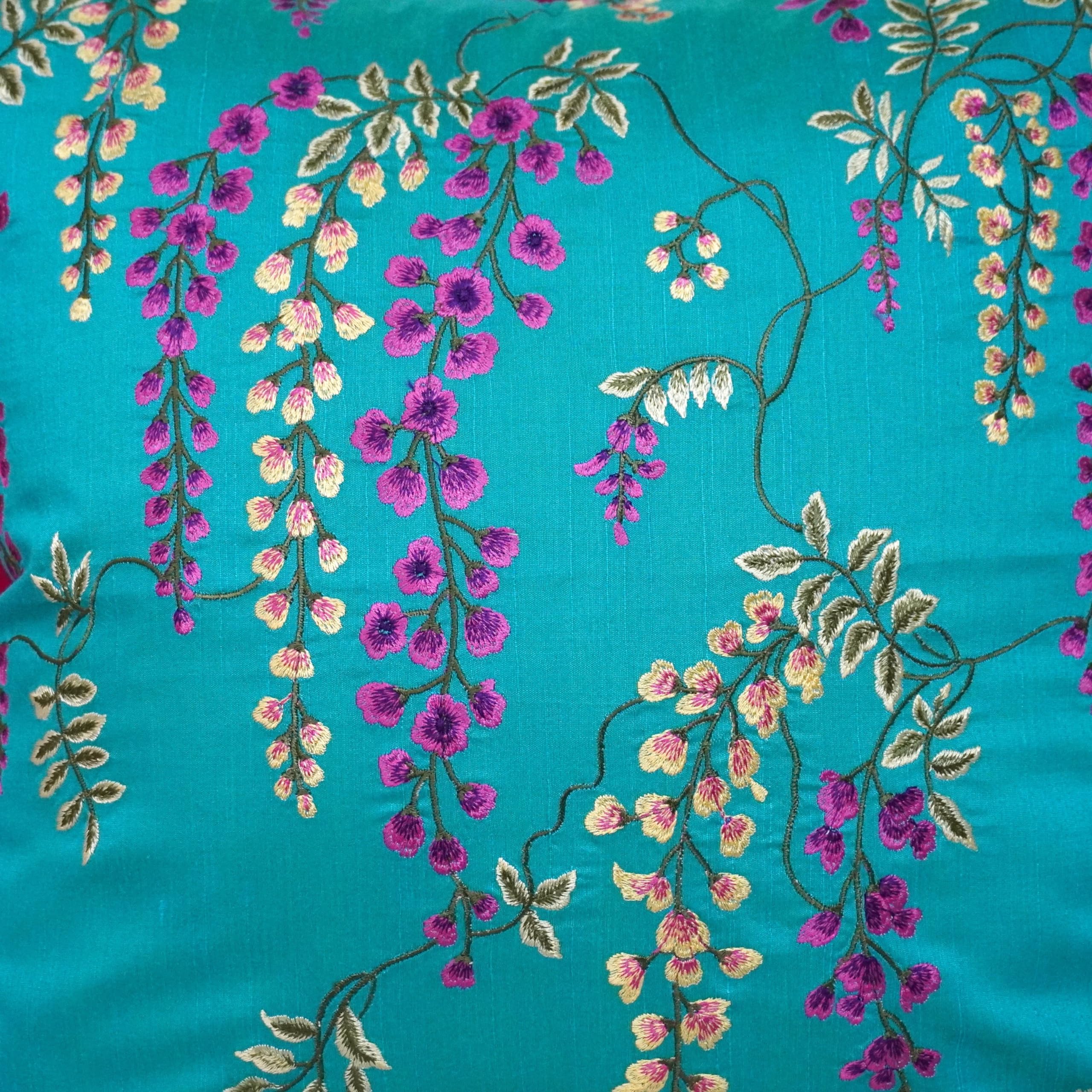 Wisteria Embroidered Cushion Covers - Ocean Blue -4
