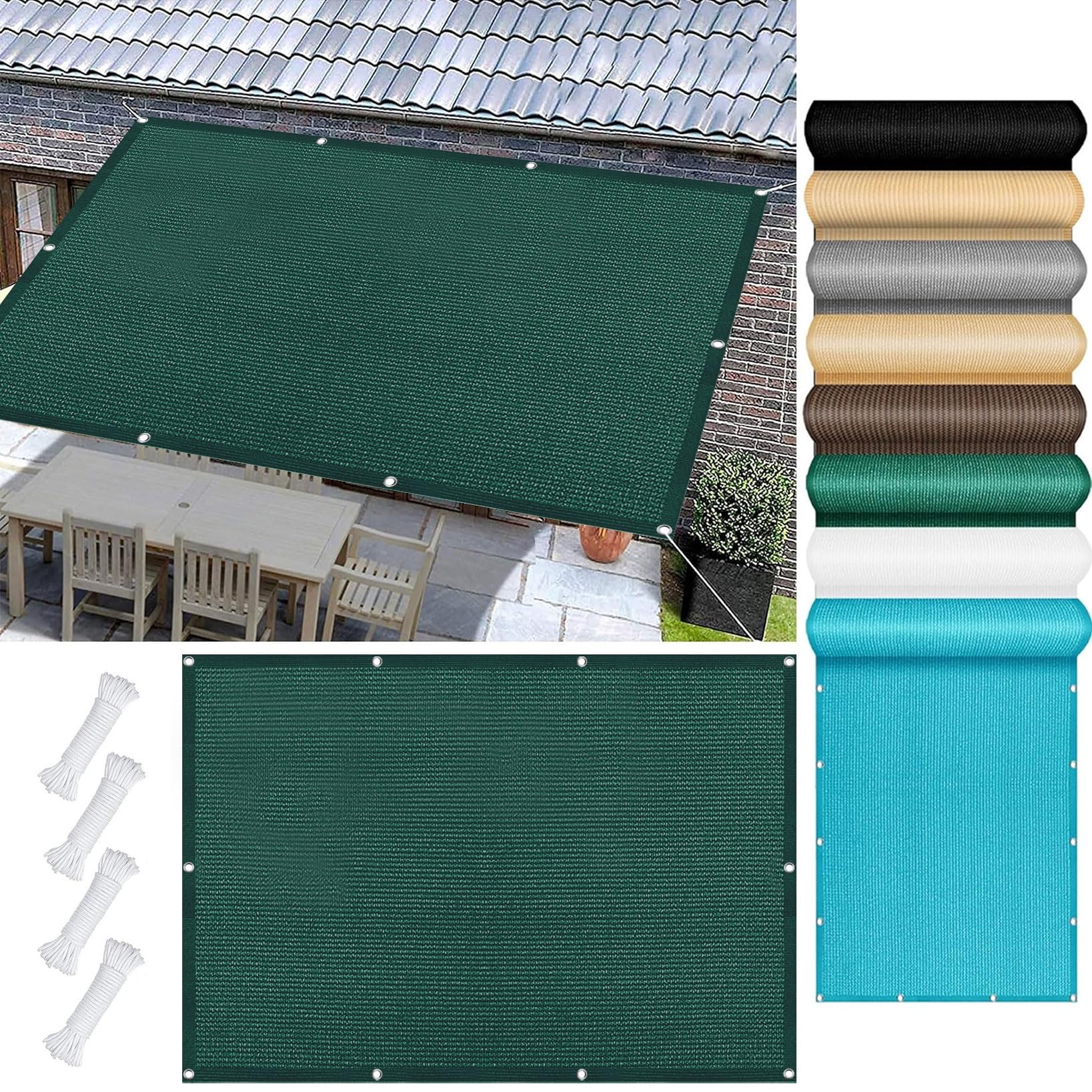 Voile d'ombrage haut de gamme 2.4 x 3.4 m, toile solaire vert foncé renforcée