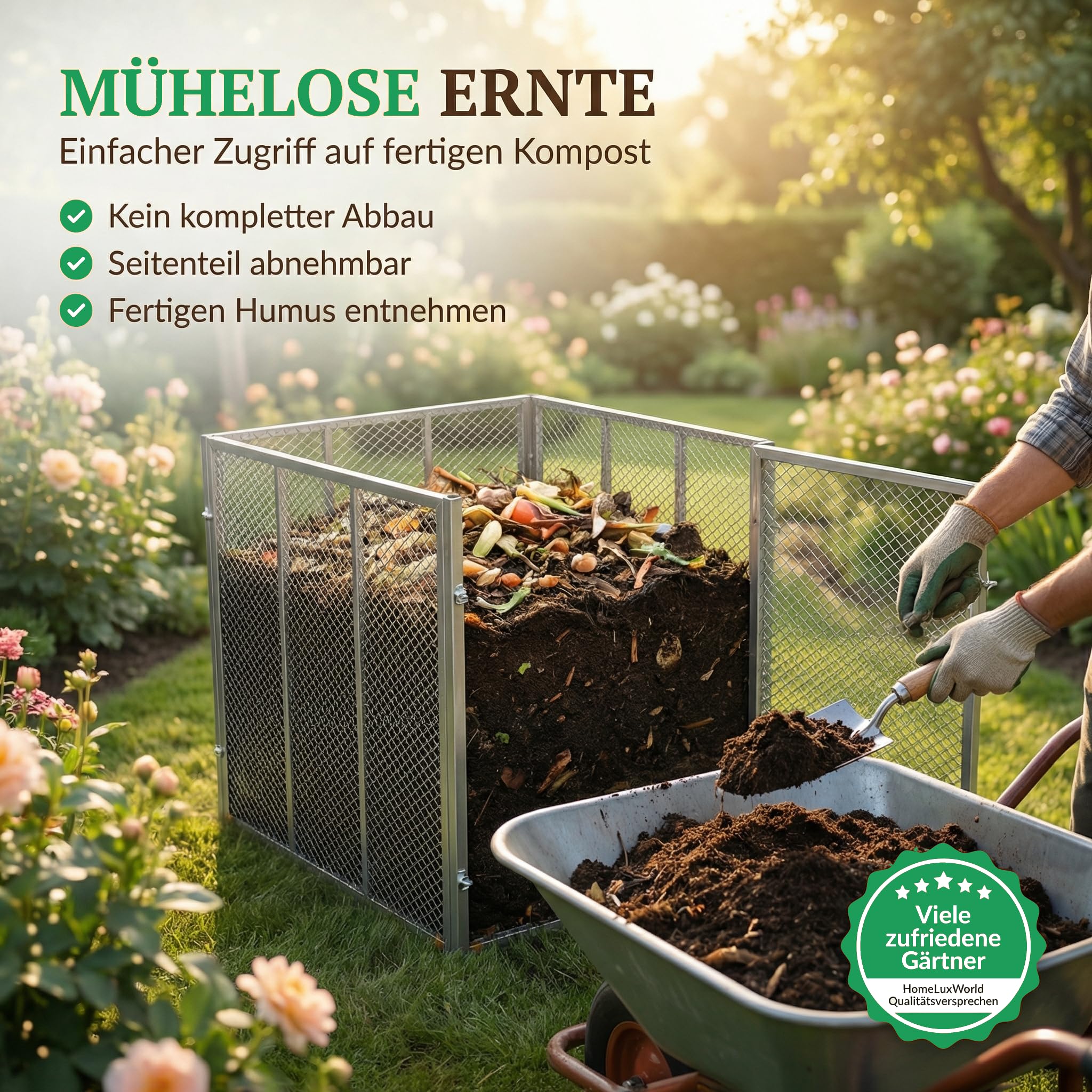 Garten Komposter Metall | 100 x 100 x 75 cm | 750 Liter Metallkomposter verzinkt | Gartenkomposter zur Erstellung von Kompost mit Gartenabfällen (Silber)
