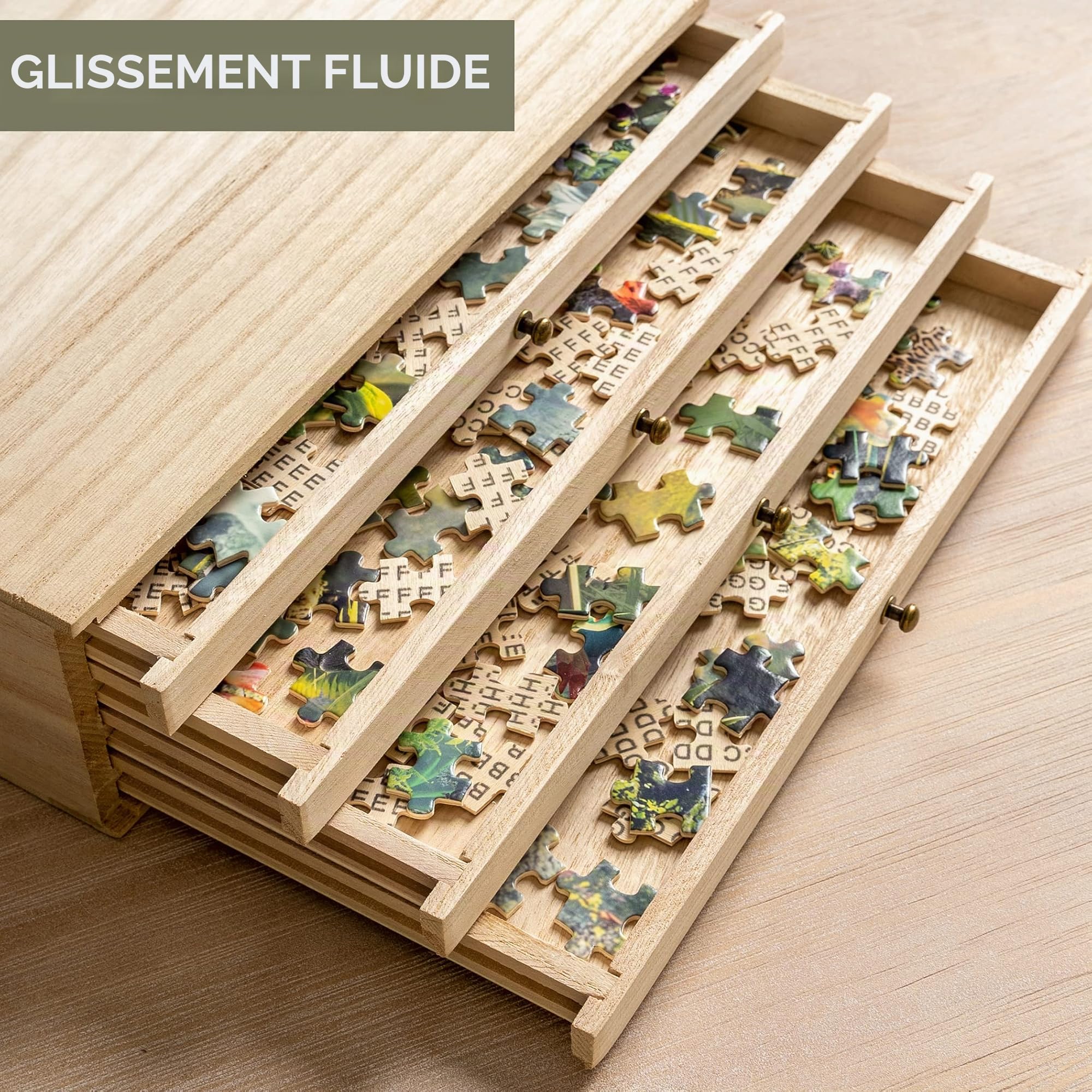Becko US Plateaux de tri en bois avec tiroir coulissant, 8 trieurs puzzle pour le rangement, plateau de tri et de rangement d'accessoires de puzzle, léger et portable