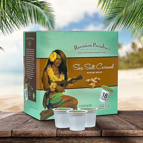Miniatura 3 de Hawaiian Paradise Coffee Tazas individuales de caramelo de sal marina, 18 unidades, compatibles con cafeteras Keurig K-Cup