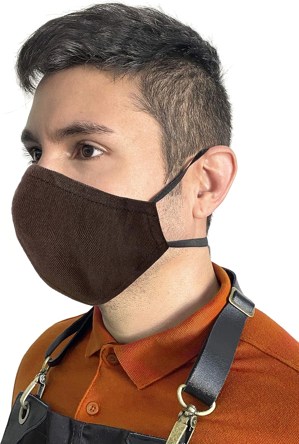 Under NY Sky Face Mask - Over the Head Elastic Loop - Double Layer, Filter Pocket - Reusable, Washable - Brown Twill - Adult, Unisex