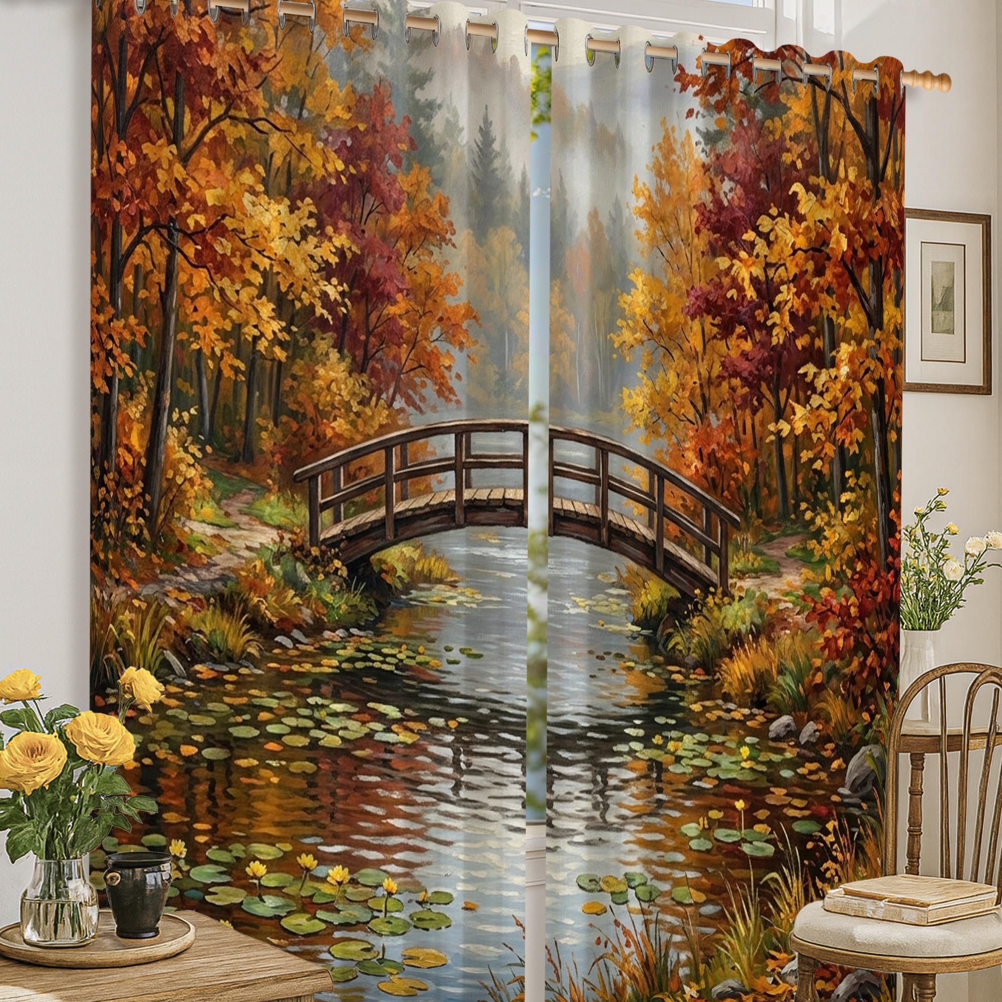 Rideaux occultants motif imprimé nature arbres pour décoration de fenêtre