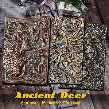 Ancient Deer 3D Embossed Journal Writing DND Notebook | Refillable 6-rings binder and Bookmark.Notepad Sketchbook,for D&D Campaign Journal Dungeons and Dragons dice set Gifts