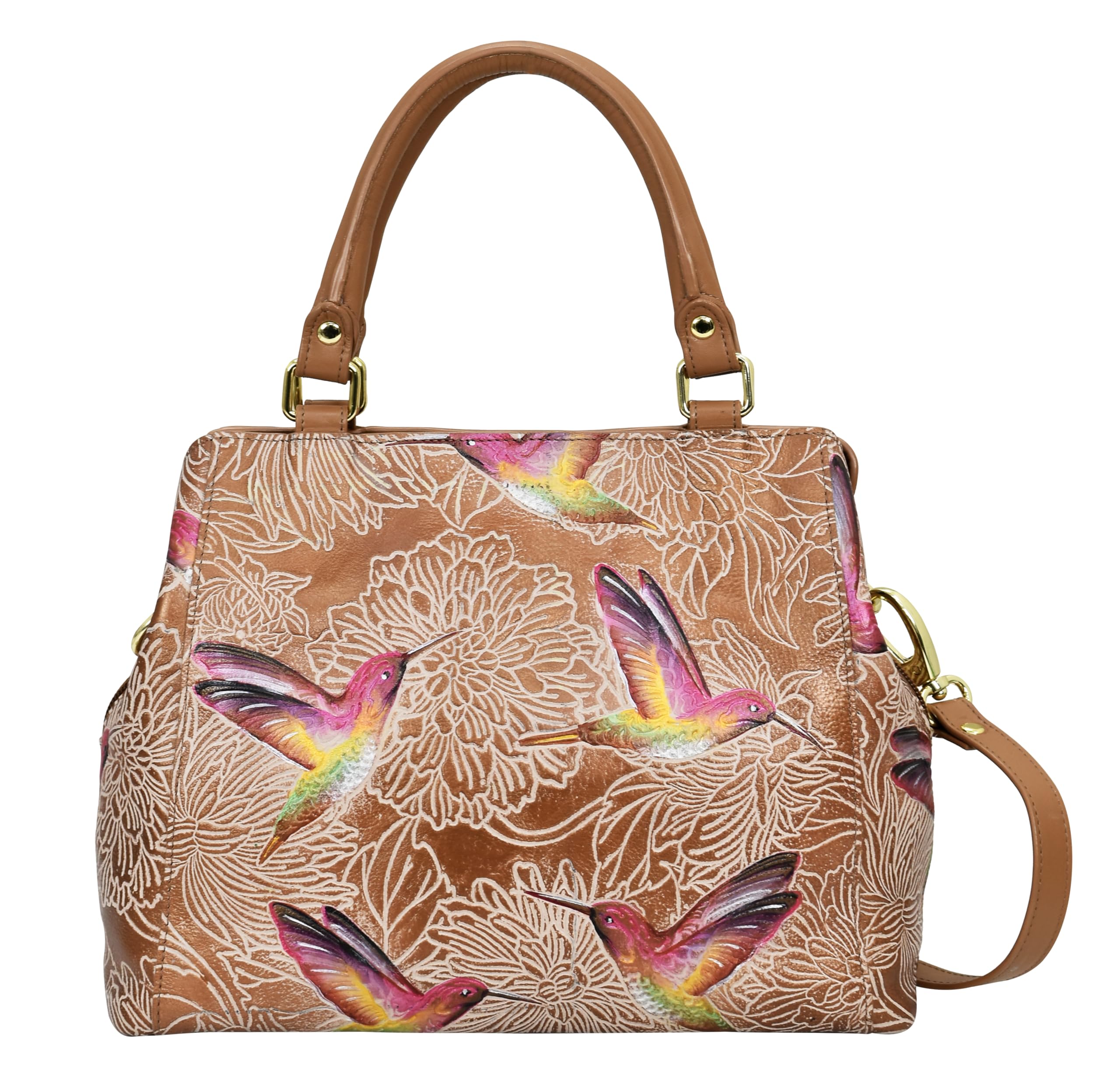 Anuschka Women’s Leather Satchel – Hand-Painted Genuine Leather Handbag with Detachable Strap for Everyday Use - 690, Satchel