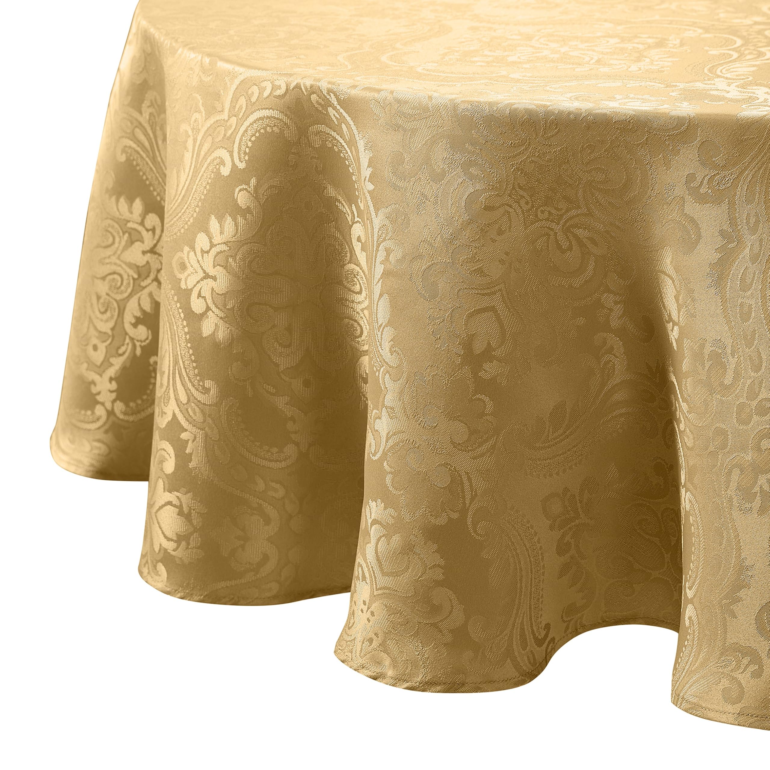 Elrene Damask Tablecloth, Polyester, Gold, 90" (Round)