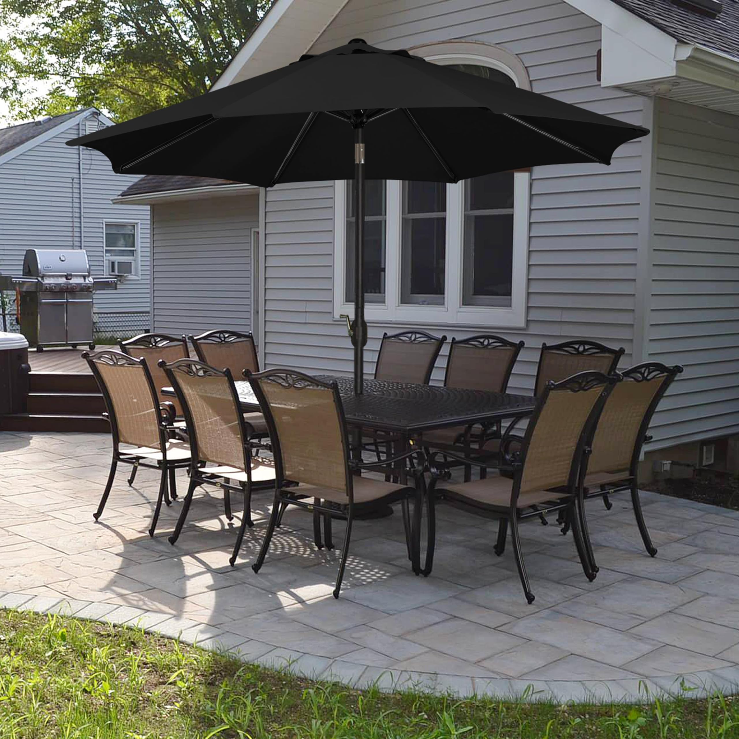 Yaheetech 9 Foot Patio Umbrella Outdoor Umbrella Patio Yard Market Table Umbrella with Push Button Tilt & Crank for Garden/Beach/Lawn/Deck/Backyard/Pool, 8 Ribs, Black