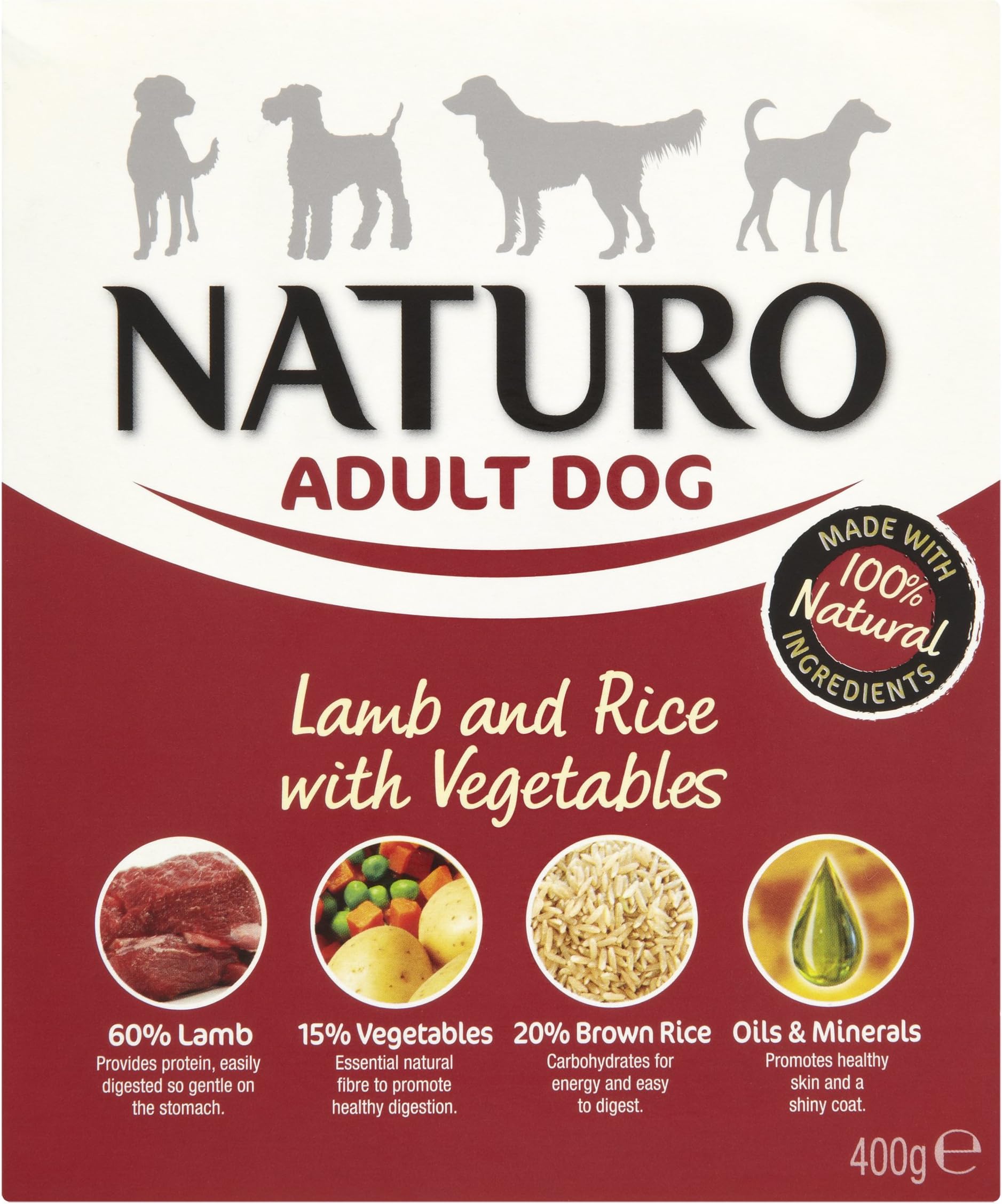 Naturo Lamb and Rice with Vegetables Adult Dog Food, 400 g, Pack of 8