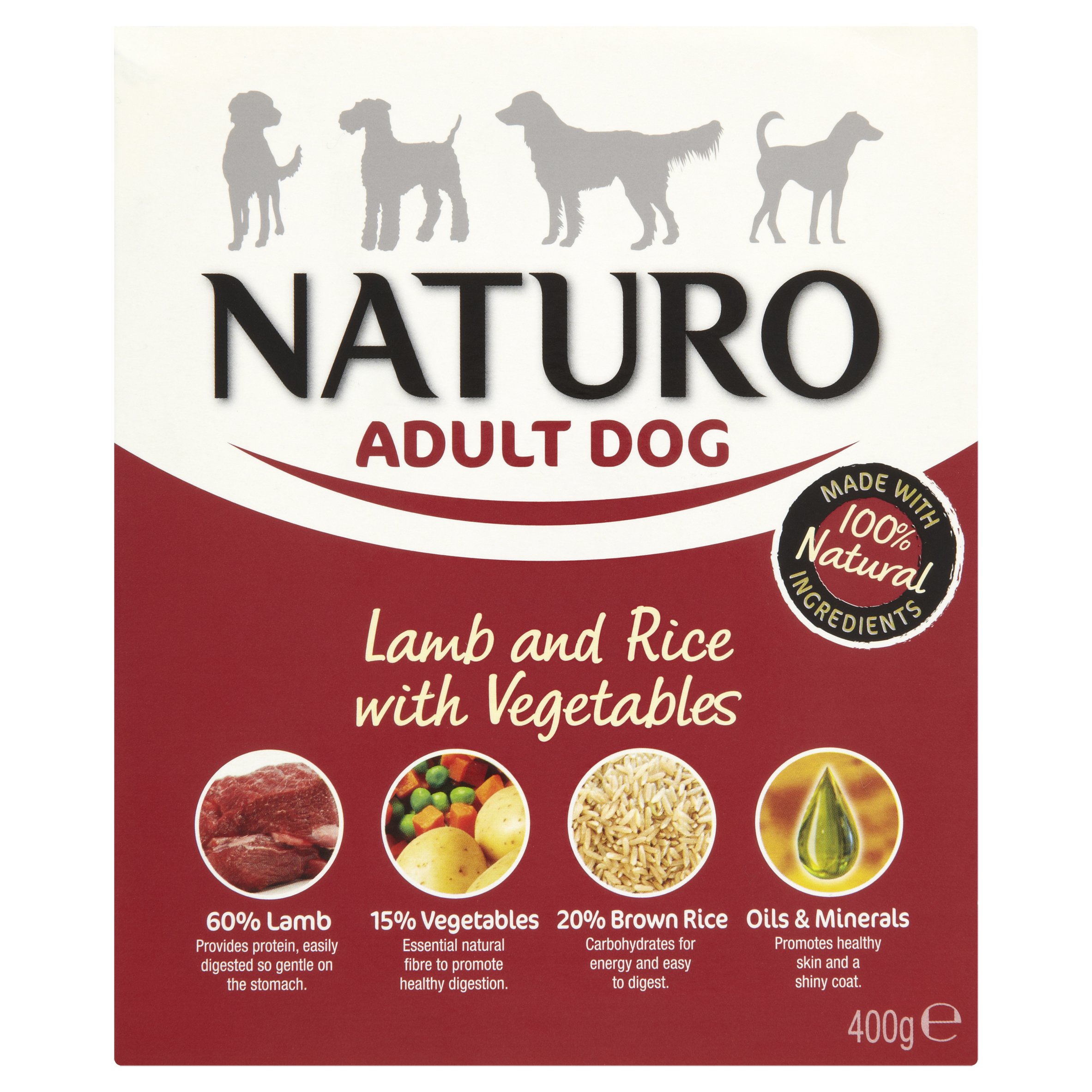 Naturo Lamb and Rice with Vegetables Adult Dog Food, 400 g, Pack of 8