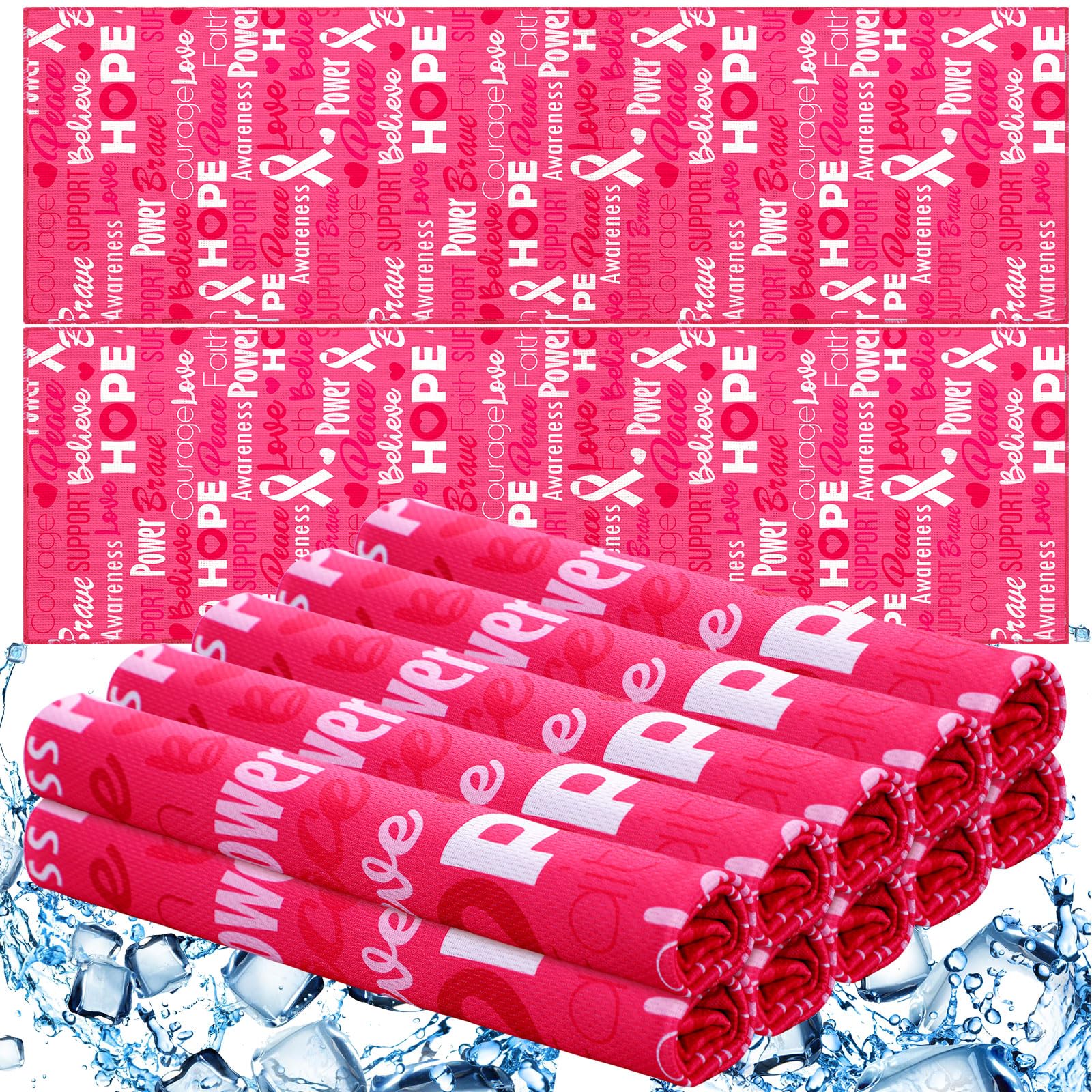Windkream 12 Pcs Breast Cancer Awareness Cooling Towel, Pink Breast Cancer Awareness Football Towel Sports Towels 40 x 12 Breathable Chilly Towel for Breast Cancer Procession Fundraising