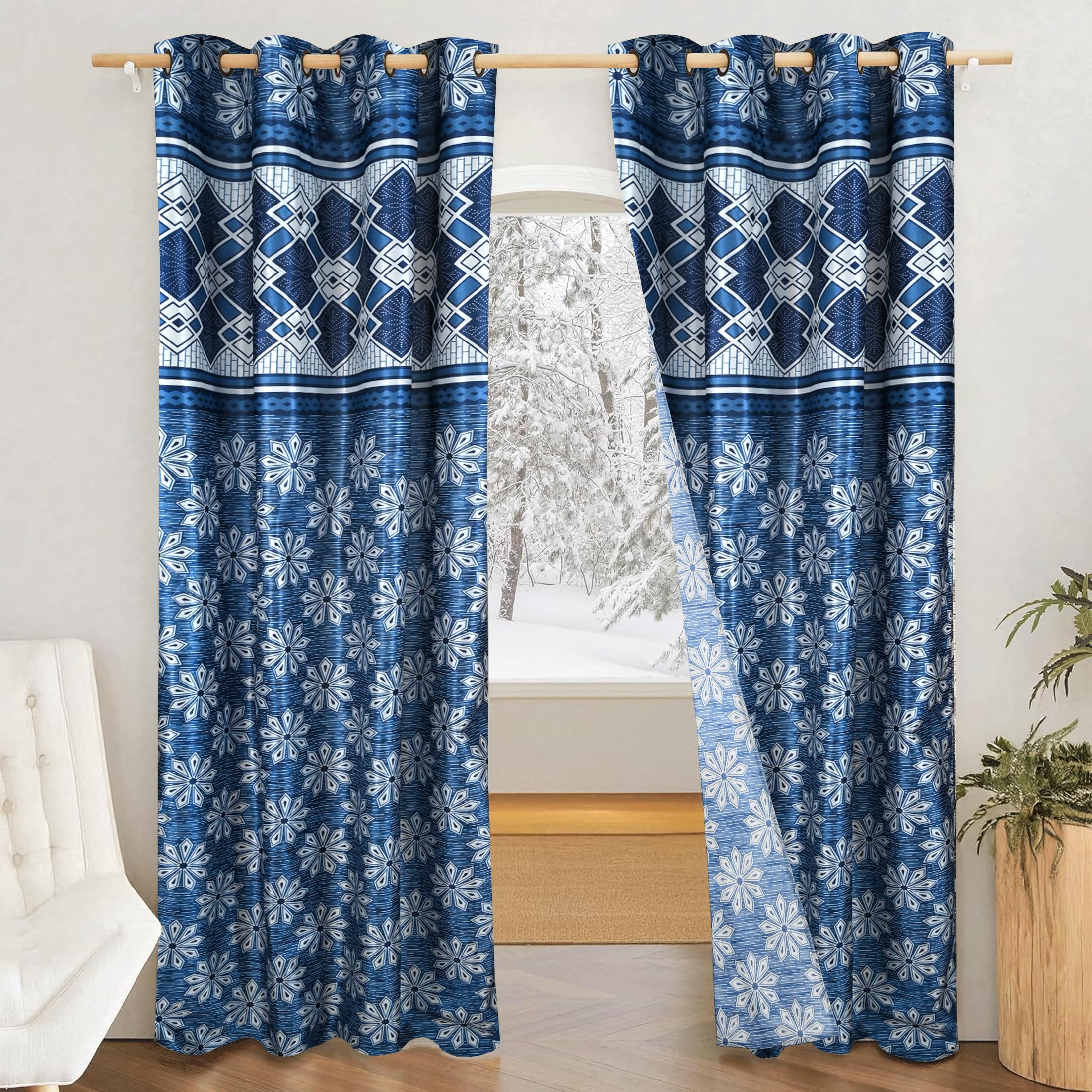 Amazon Brand - Solimo Majestic Mandala Polyester 75% Blackout Grommet Window Curtains|75% Room Darkening| Blackout Window Curtains| 5 Feet |Set of 2| Floral Print Design | for Living Room Kids Room and Bedroom | Color- Blue| Light-Filtering