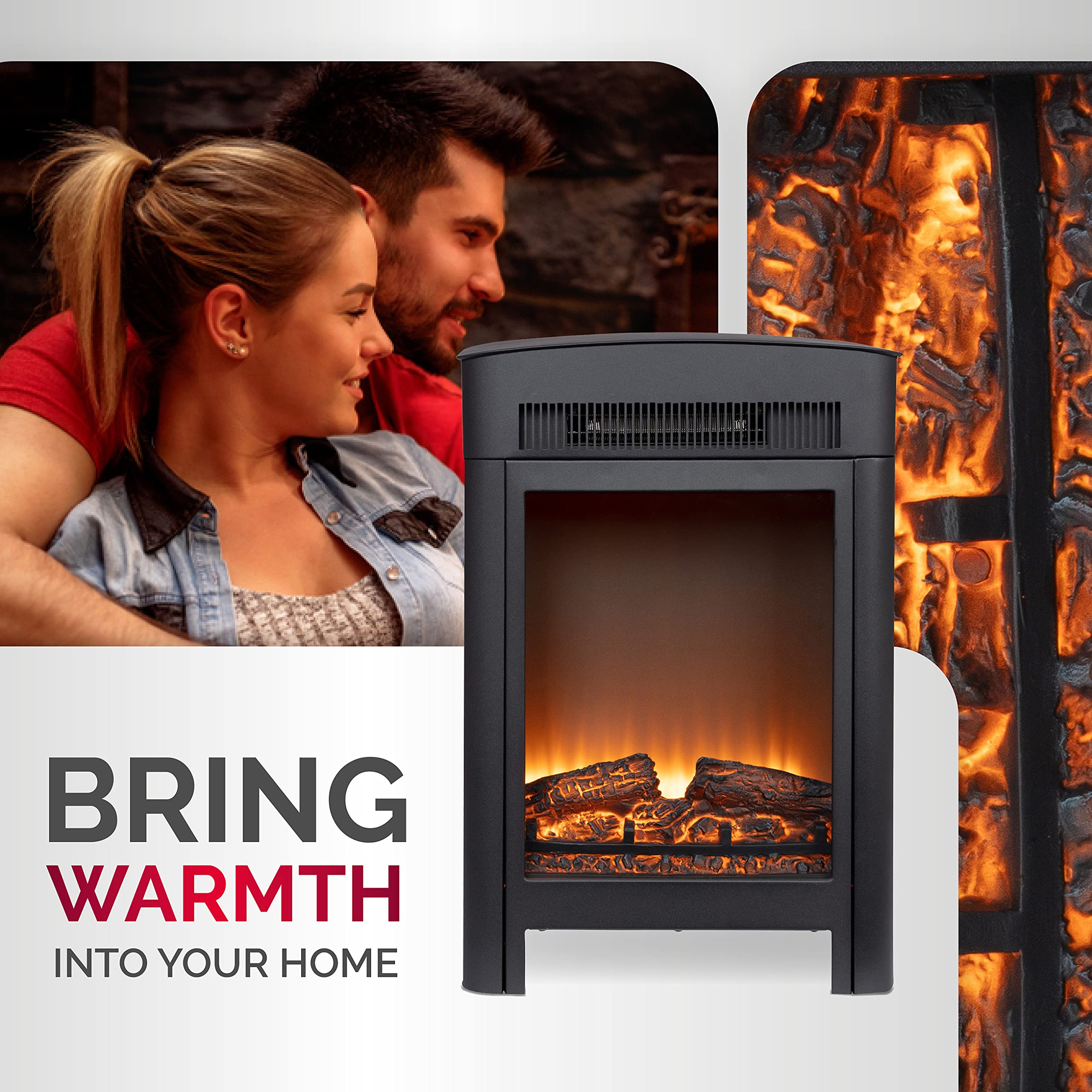 alpina Chimenea Esférica Eléctrica Lucerna – Chimenea Eléctrica Independiente con Calefacción – Estufa Eléctrica 1800-2000W – Efecto Llama Realista – Chimenea Eléctrica Compacta