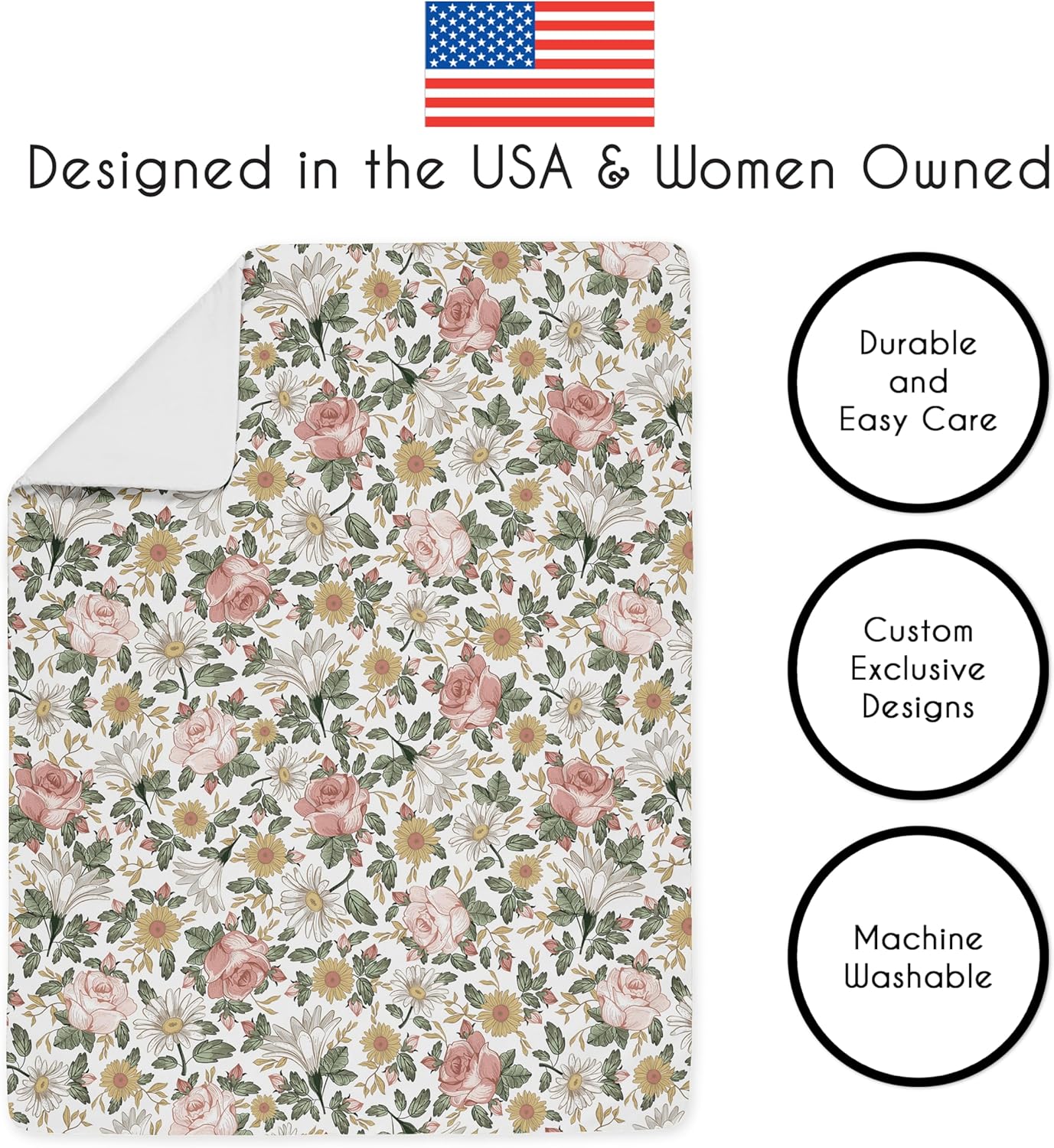 Sweet Jojo Designs Vintage Floral Boho Girl Toddler Kid Childrens Comforter Bedding Set - 5 Pieces Comforter, Sham and Sheets - Blush Pink, Yellow, Green and White Shabby Chic Rose Flower Farmhouse