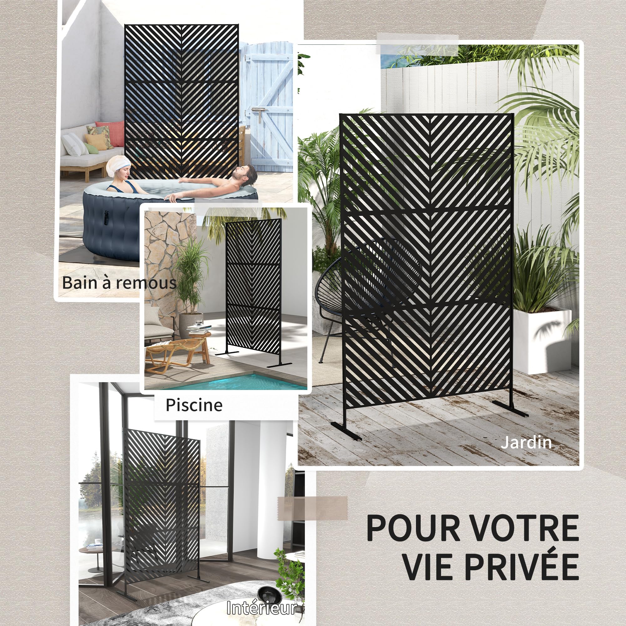 Outsunny Panneau Brise Vue Décoratif Extérieur 122x45x198 cm Noir | Paravent en Métal, Motif Géométrique Ajouré