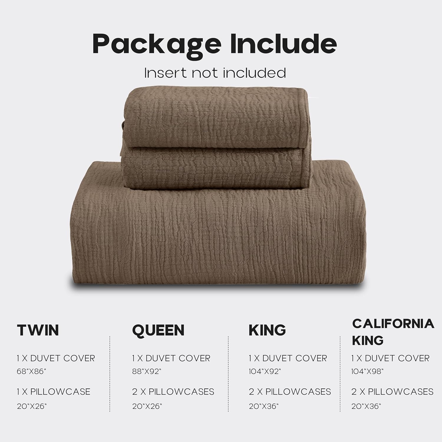 Simple&Opulence Linen Muslin Duvet Cover Set Queen Size, 3Pcs Brown Linen Cotton 3-Layer Gauze Minimalist Comforter Cover 88”x92”, Ultra Soft Breathable Seersucker Bedding Set with 2 Pillowcases