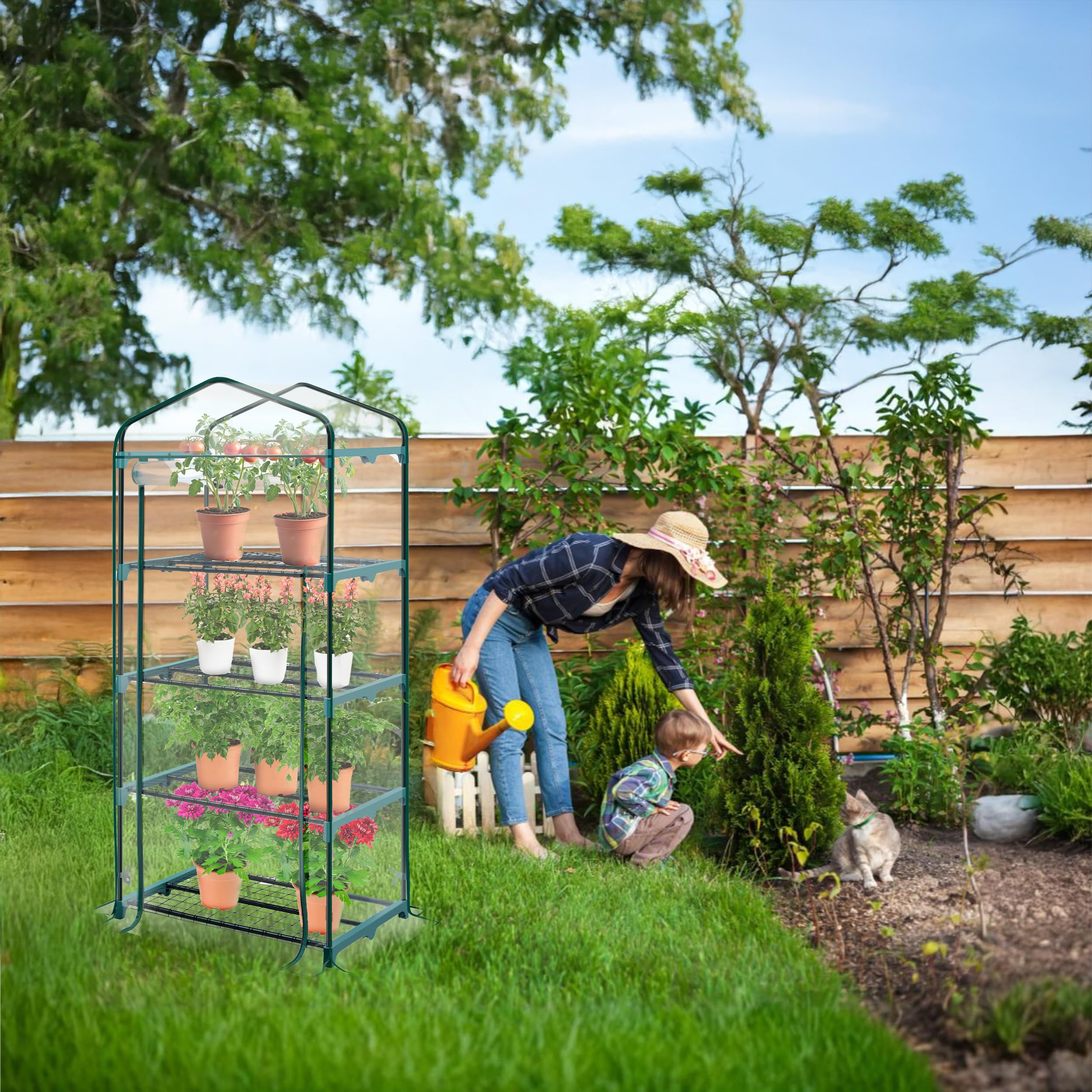 KANWOD KGAGH-1550 - Serra da Giardino con 4 Ripiani, con Porta Arrotolabile, Trasparente, Stabile e Facile da Montare, Serra per Piante da Esterno per Balcone, Terrazza e Giardino, 158 x 68 x 50 cm