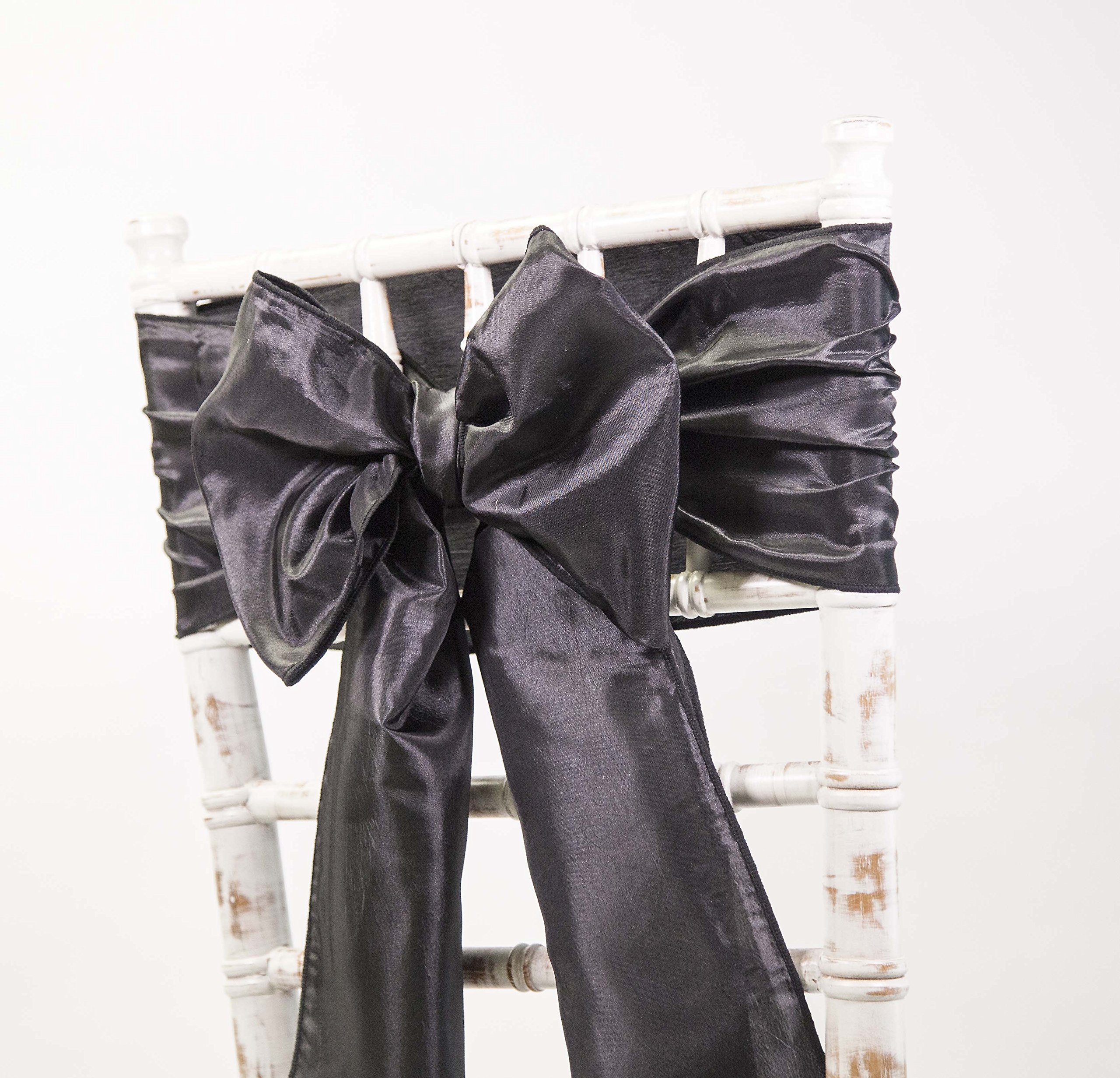 Taffeta Chair Sashes Bows - Wedding Events Decor - 48 Colours + Matching Runners Available (Black)
