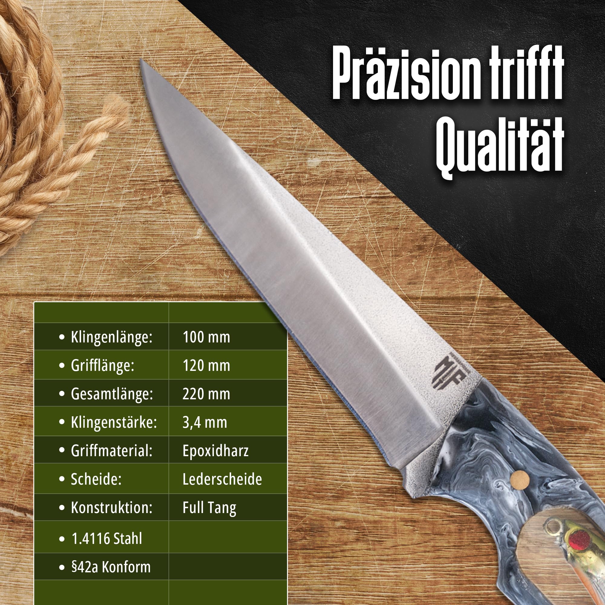 Messerfieber® Angelmesser Wobbi [Mit Einzigartigem Wobblergriff!] – inkl. Lederscheide – Outdoor Messer für Angler & Naturfreunde – Survival Messer (Handgefertigt & Korrosionsbeständig)