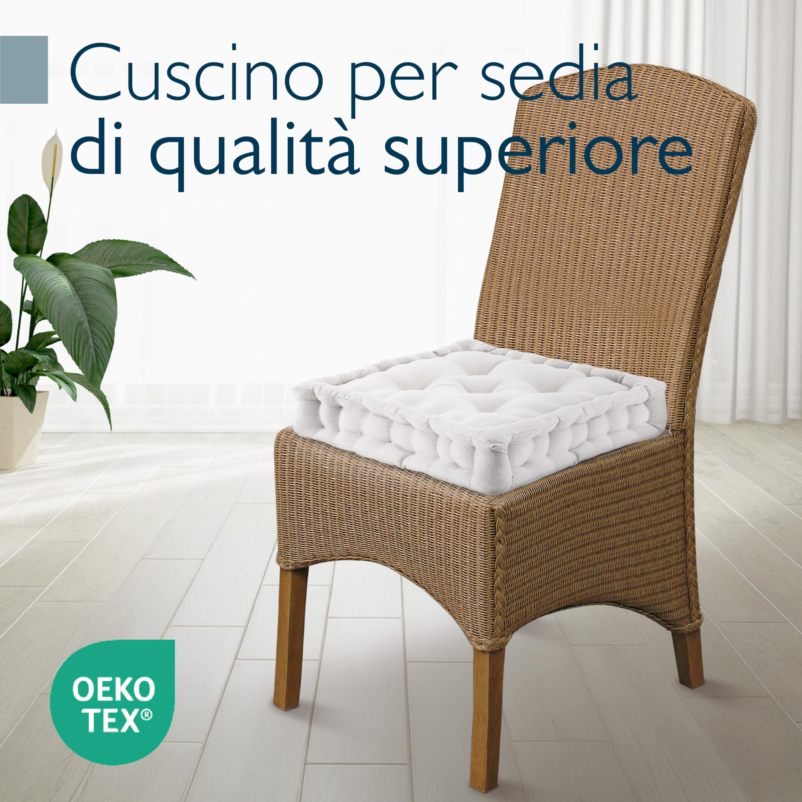 Beautissu Set di 4 cuscini da pavimento in cotone per sedia da interno | 40x40cm naturale materasso spesso 8cm 100% con maniglia da esterno Cuscino seduta Mila