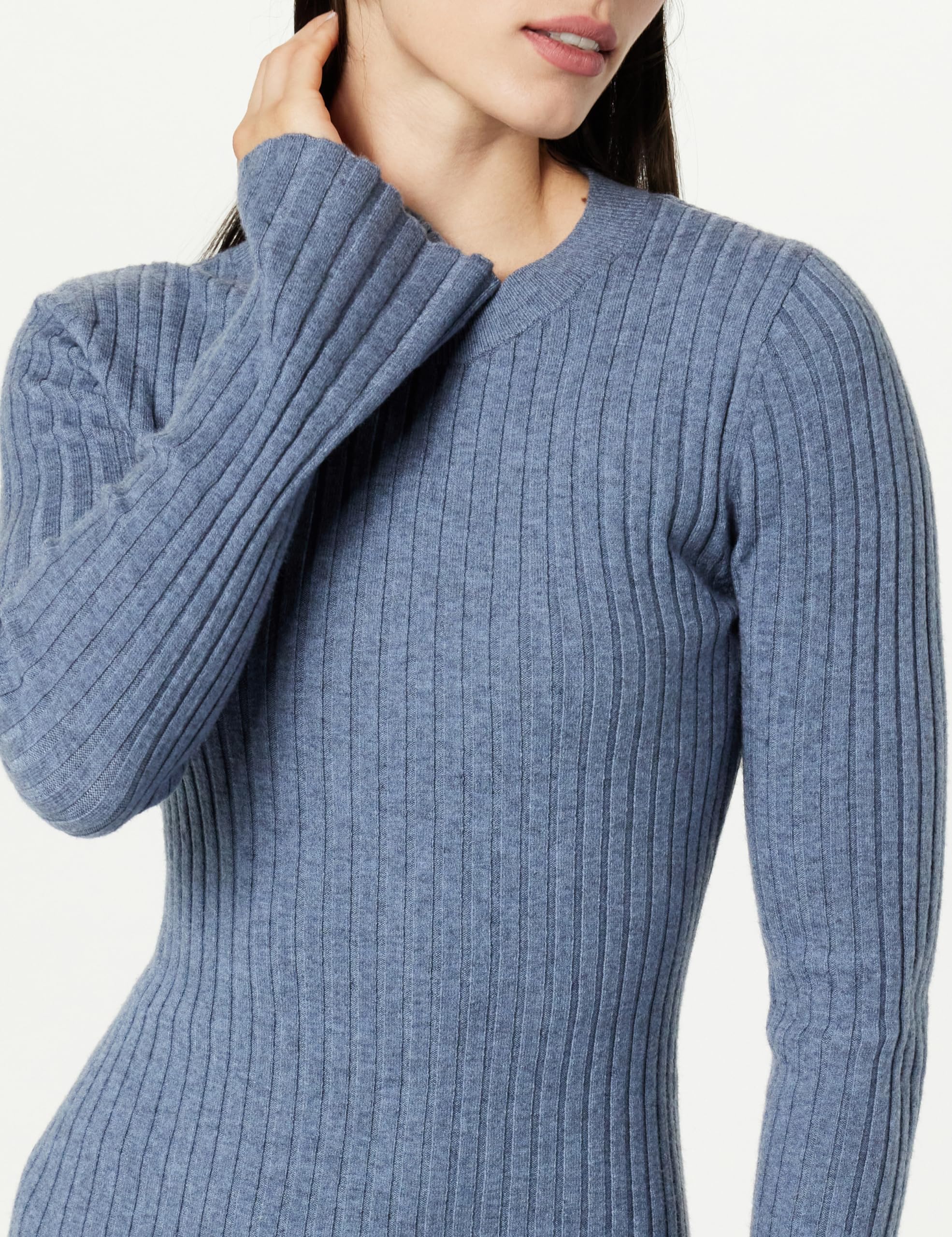 The Drop Vestito da Donna, Fernanda, in Maglia a Costine, con Maniche a Campana