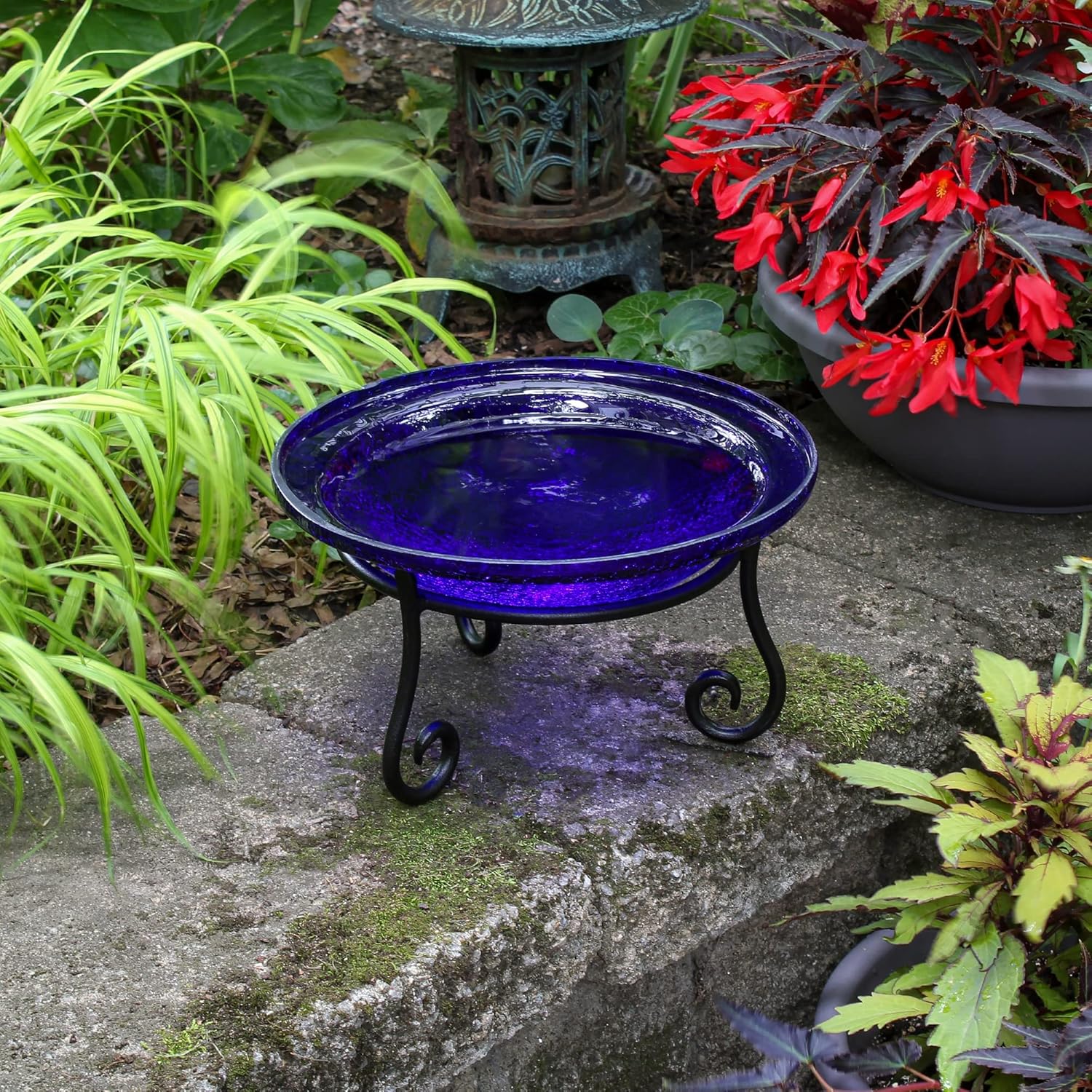Achla Designs 12 Inch Cobalt Blue Crackle Birdbath with Short Stand