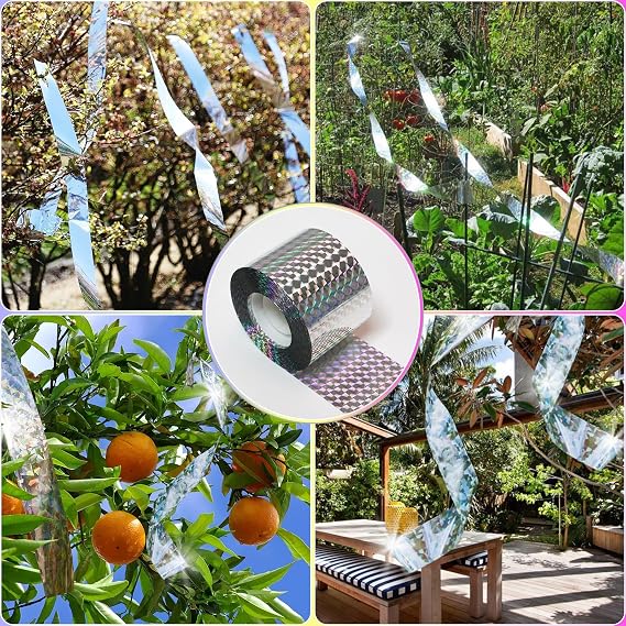 Ruolan Bird Scare Tape Ribbon,Reflective Tape Keep Birds Away Outdoor,Double Side Bird Flash Tape, Scare Geese, Pigeon, Duck, Woodpecker (350FT)