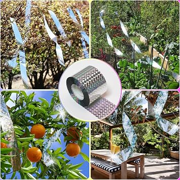 Ruolan Bird Scare Tape Ribbon,Reflective Tape Keep Birds Away Outdoor,Double Side Bird Flash Tape, Scare Geese, Pigeon, Duck, Woodpecker (350FT)