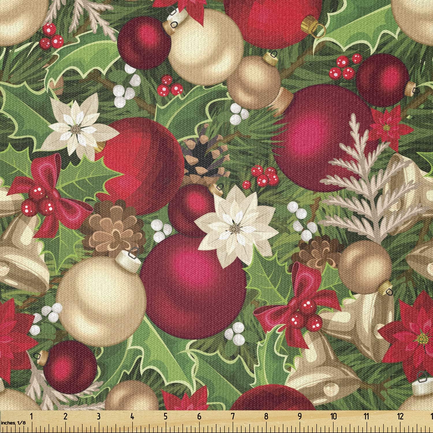 Ambesonne Christmas Fabric by The Yard, Tree Branches