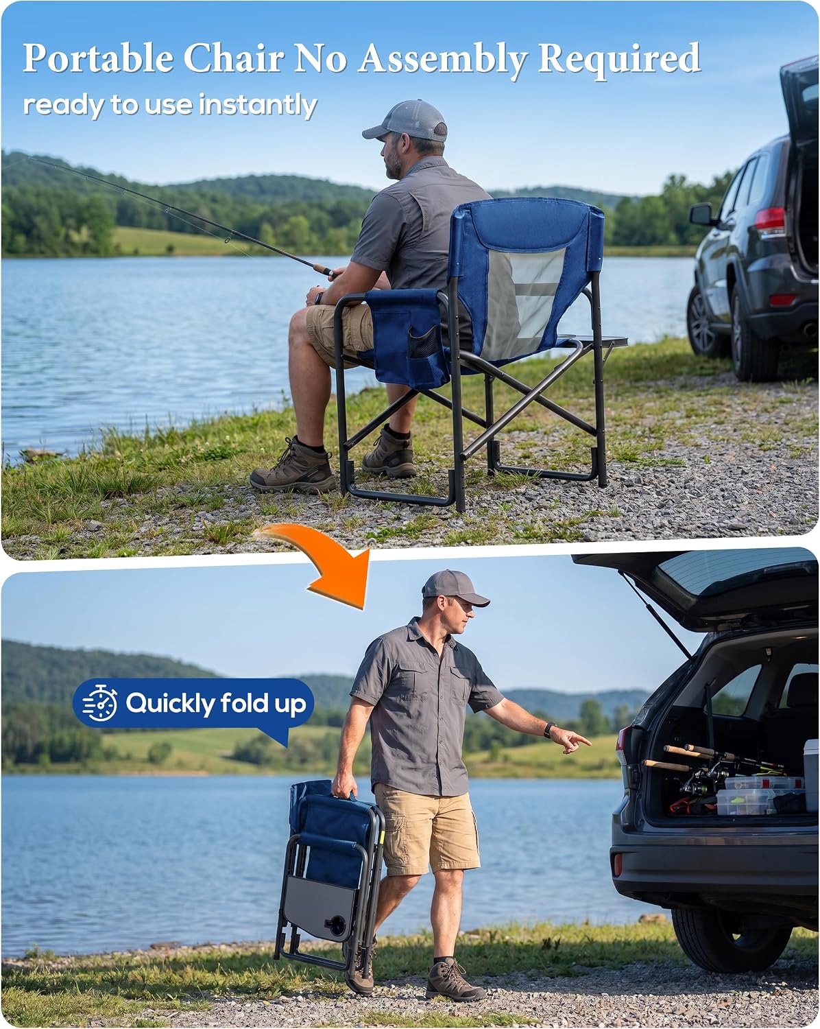 Heavy Duty Oversized Camping Folding Chair, Support 400lbs
